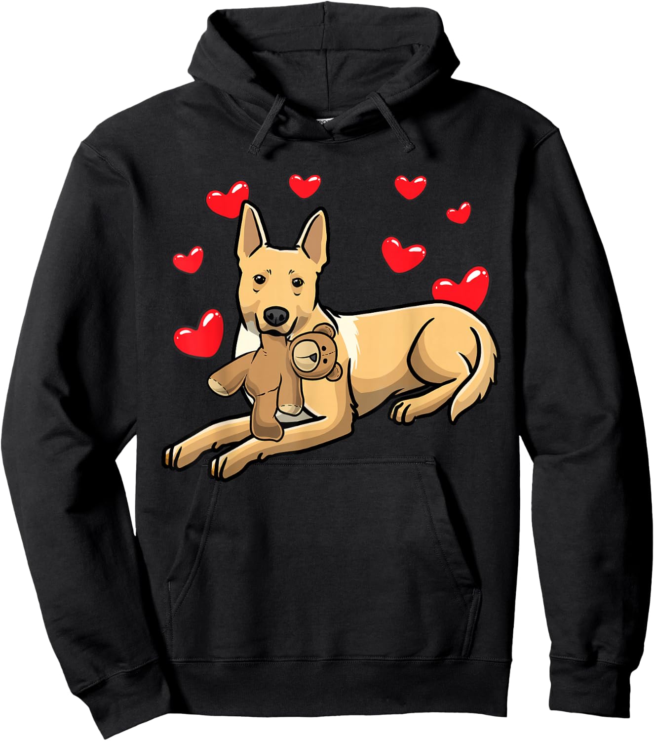 Carolina Dog Dog With Stuffed Animal And Hearts Hoodie - Hoodie | Black