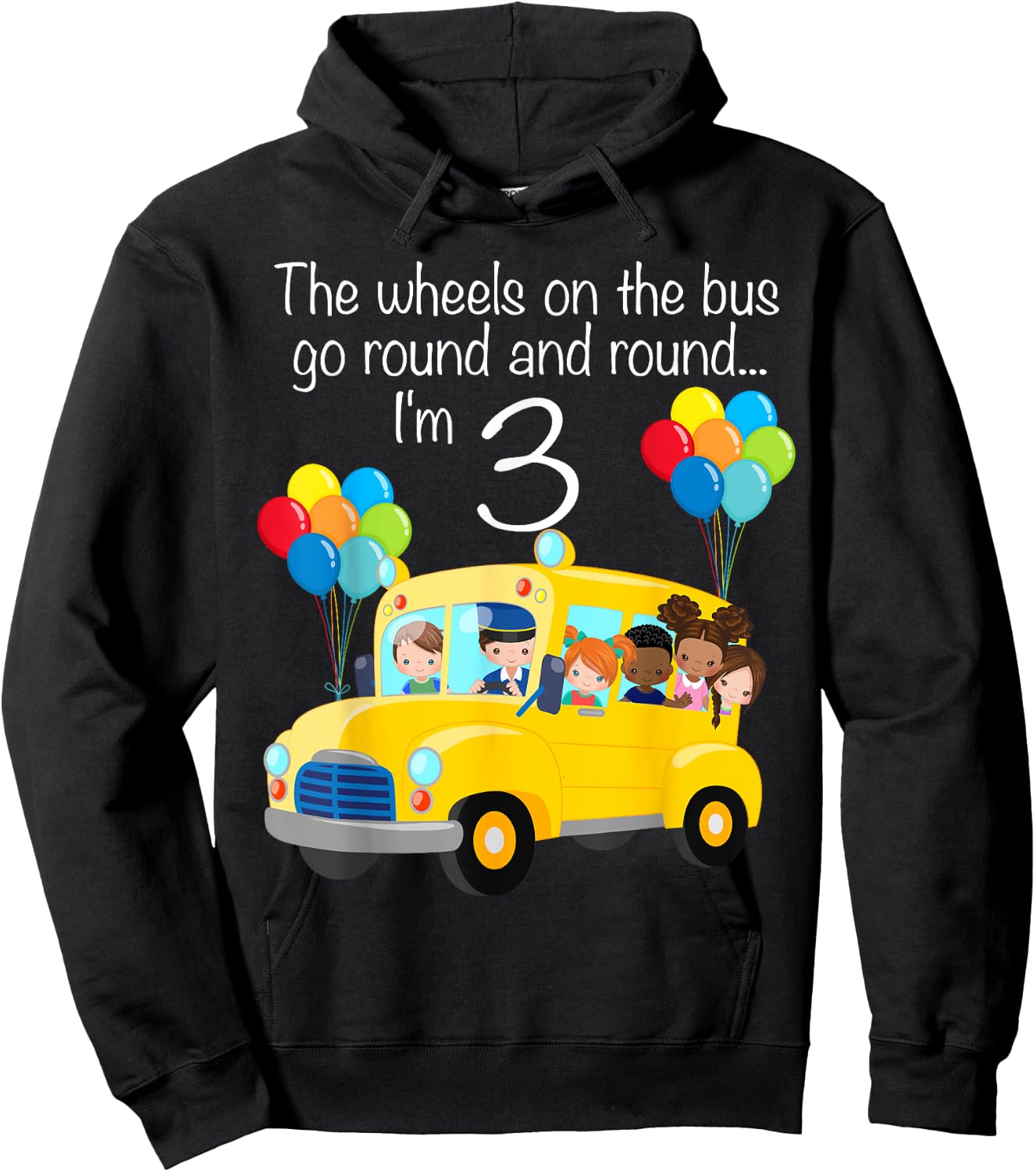 The Wheels On The Bus 3rd Birthday 3 Years Old Yellow Bus Hoodie - Hoodie | Black