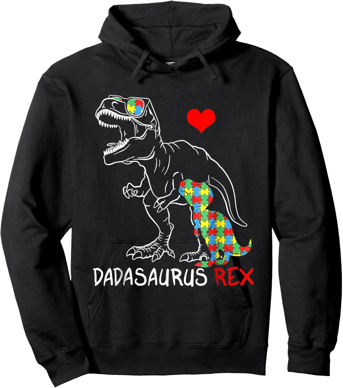 Dadasaurus Rex Autism Awareness Proud Dad Father's Day Hoodie - Hoodie | Black