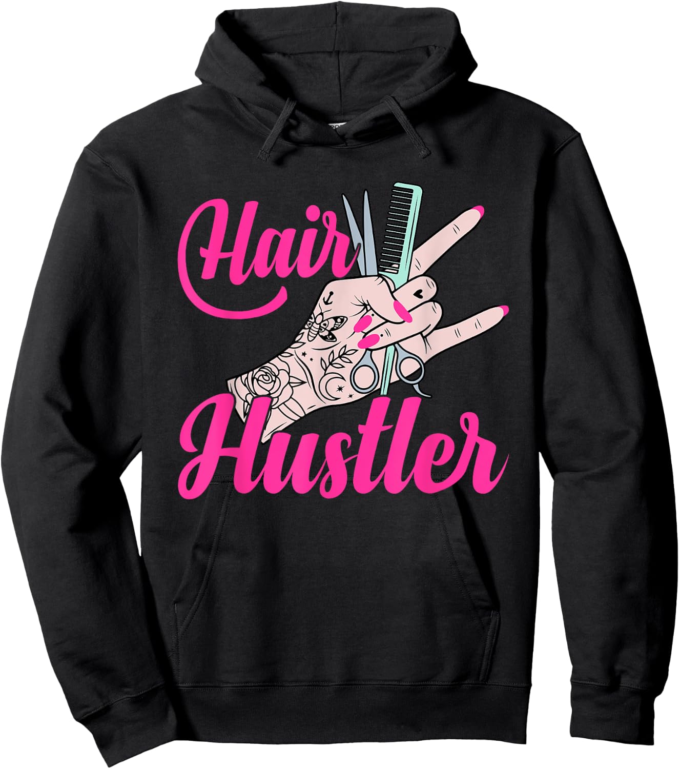Hair Boss Hairstylist Hairdresser Scissors Hand Hair Hustler Hoodie - Hoodie | Black