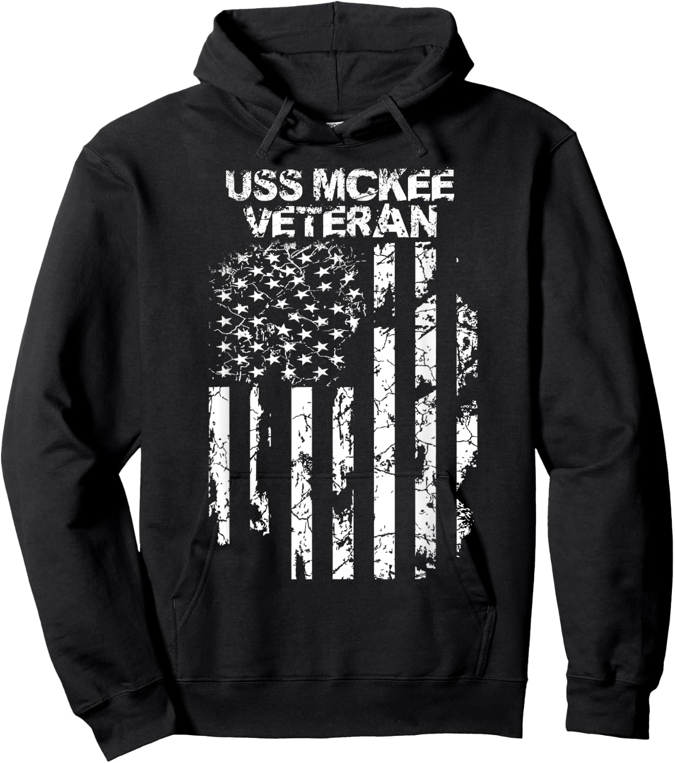 USS McKee Military Veteran Distressed USA Flag Women Men Hoodie - Hoodie | Black
