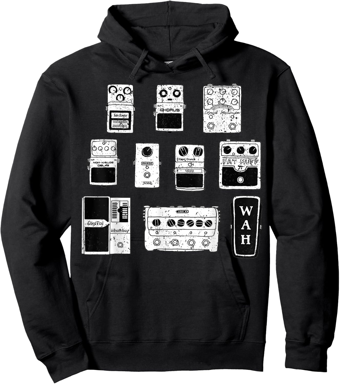 Vintage Guitar Pedals Black & White Music Gear Graphic Hoodie - Hoodie | Black