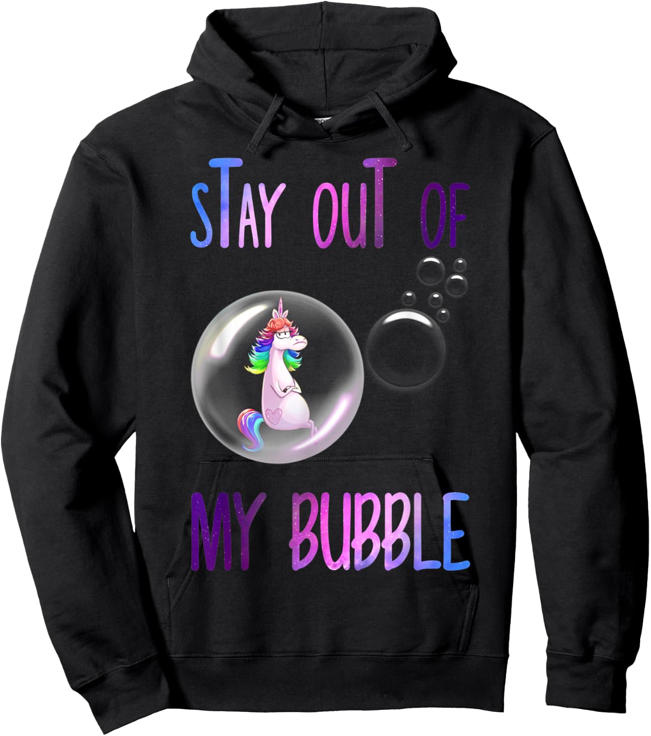 Funny Unicorn Rainbow Stay Out Of My Bubble Hoodie - Hoodie | Black