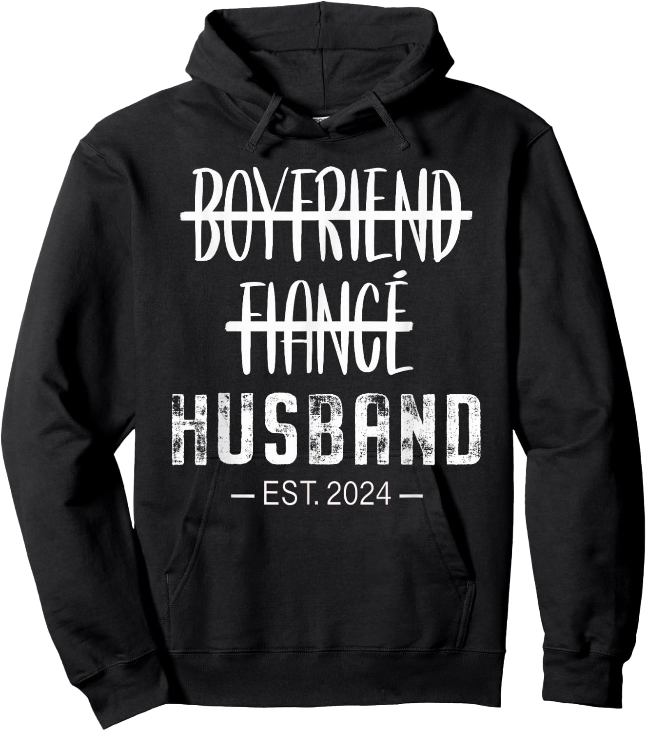 Boyfriend Fiance Husband Just Married 2024 Groom's Wedding Hoodie - Hoodie | Black