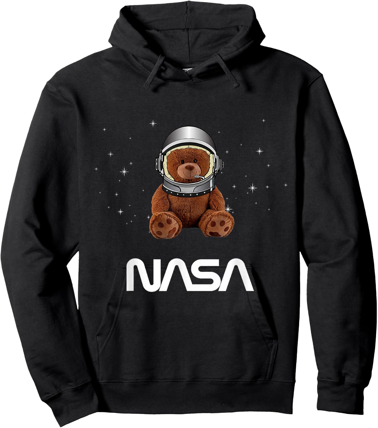 NASA Astronaut Teddy Bear Cute Helmet Worm Logo Hoodie - Hoodie | Black