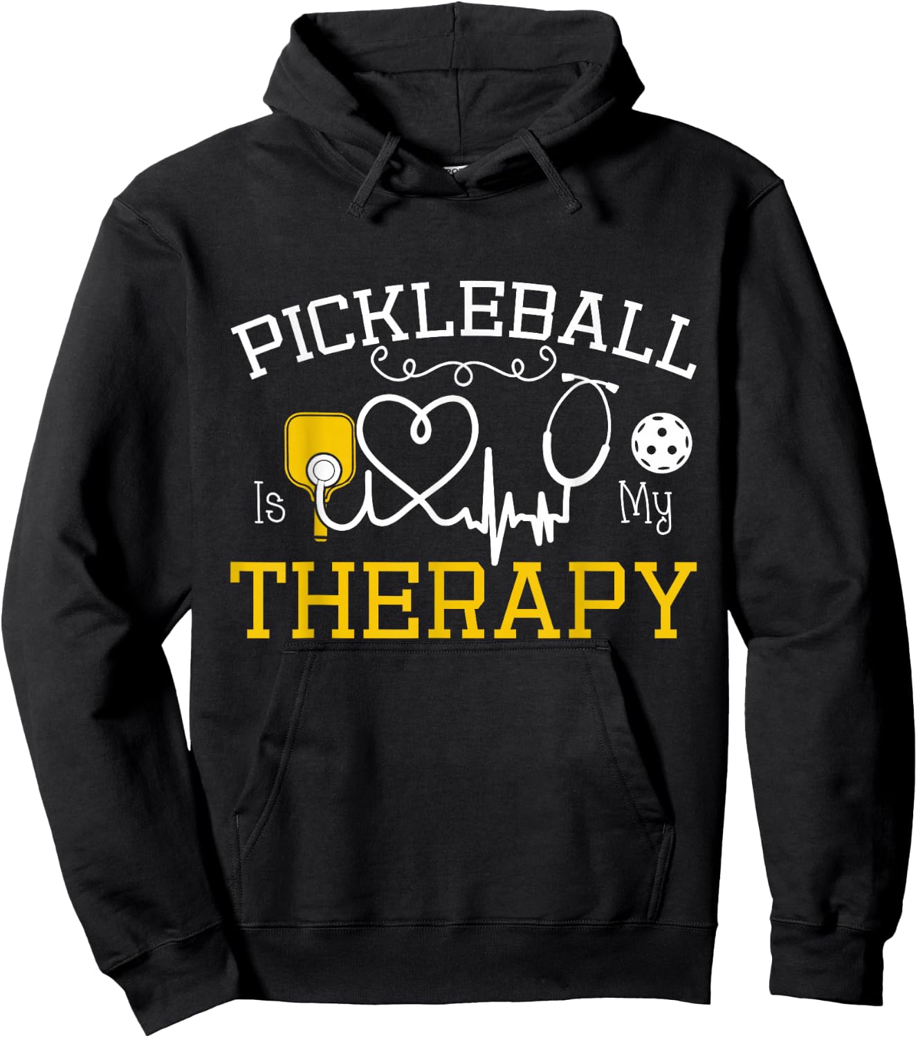 Pickleball is My Therapy -Adults Black , Small, Short Sleeve, , Classic Fit Hoodie - Hoodie | Black
