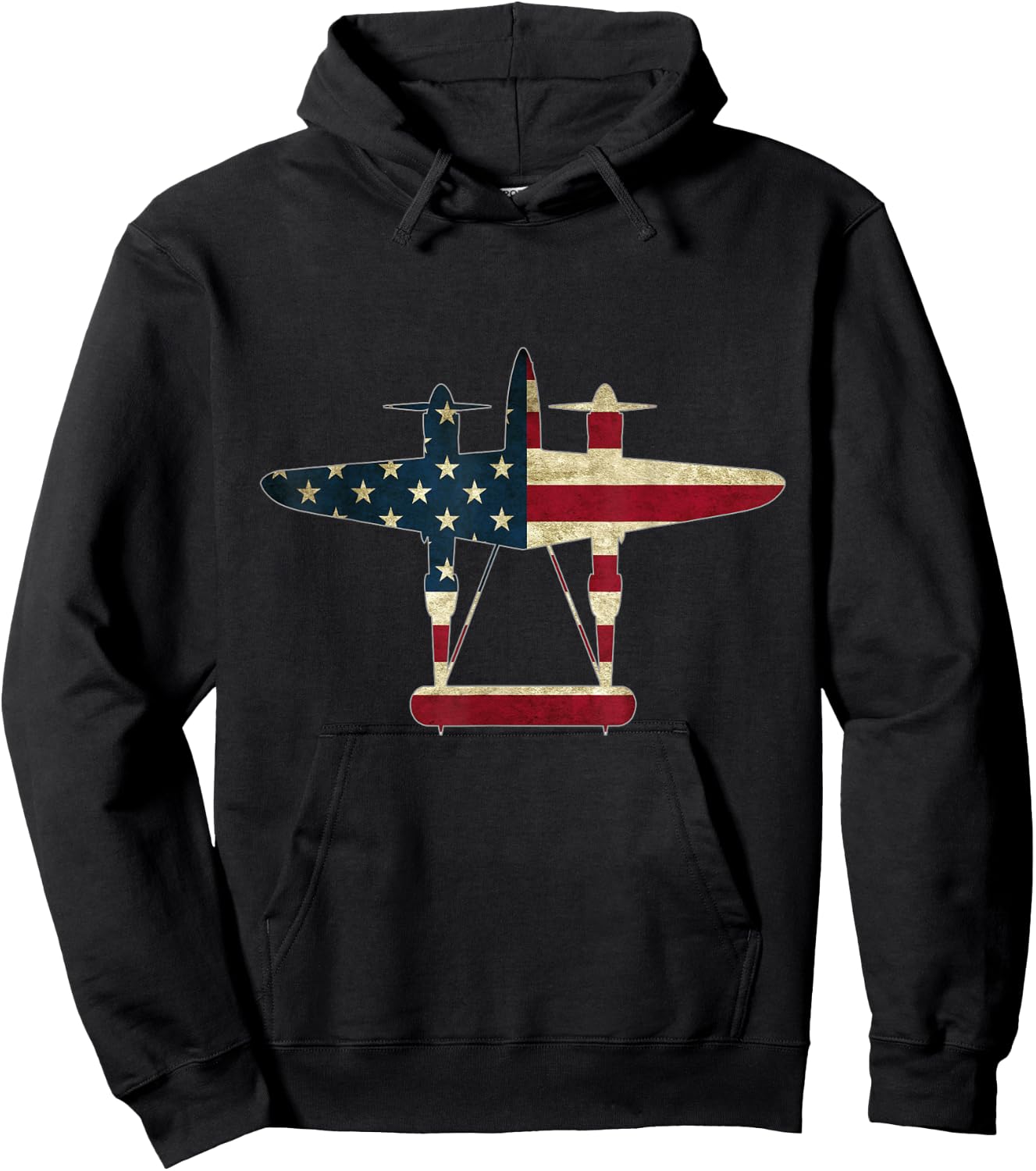 Retro USA Aircraft Warbird Pilot Gift Flag P-38 Lightning Hoodie - Hoodie | Black