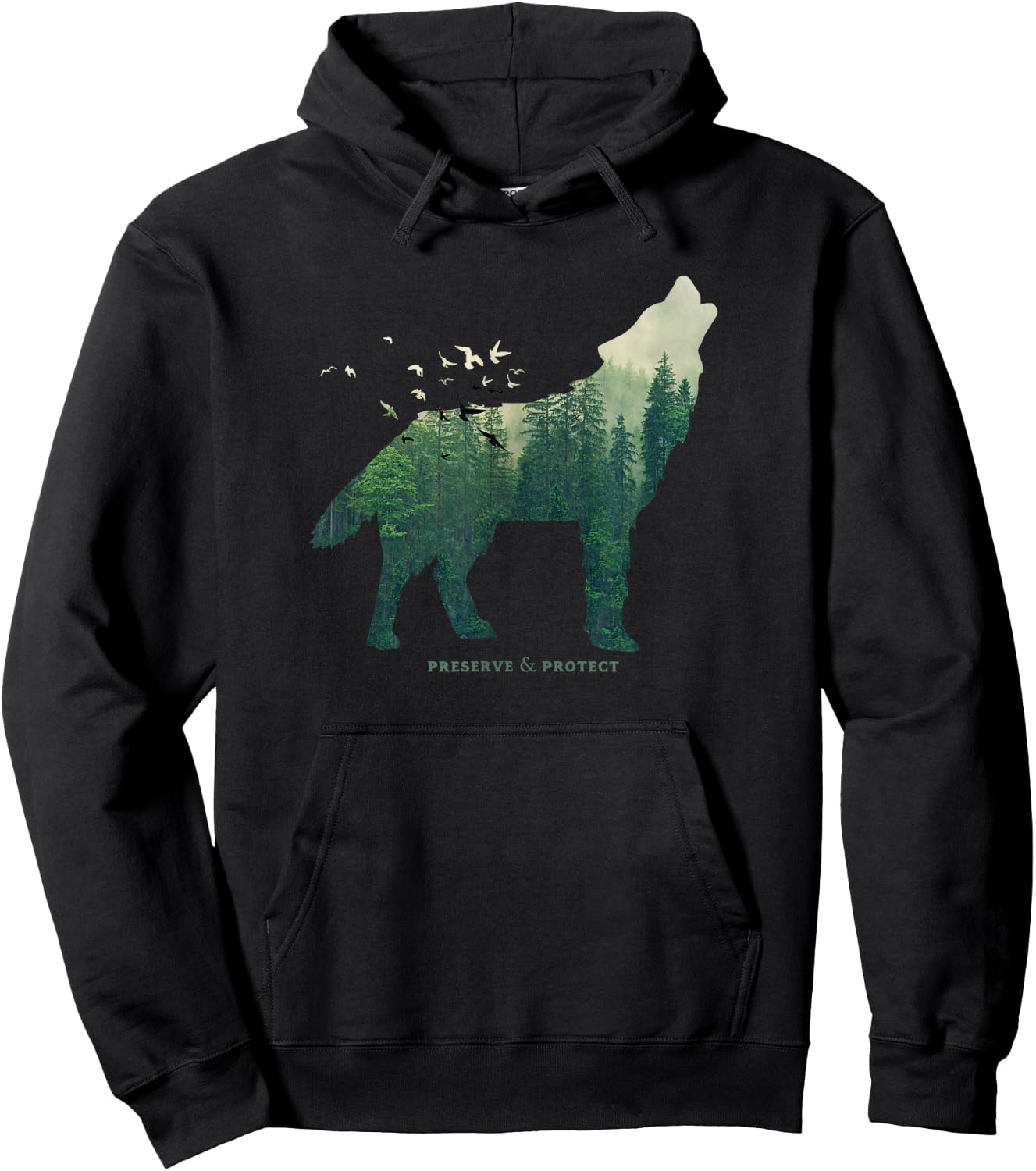 Vintage National Park Wolf Preserve & Protect Nature Hoodie - Hoodie | Black