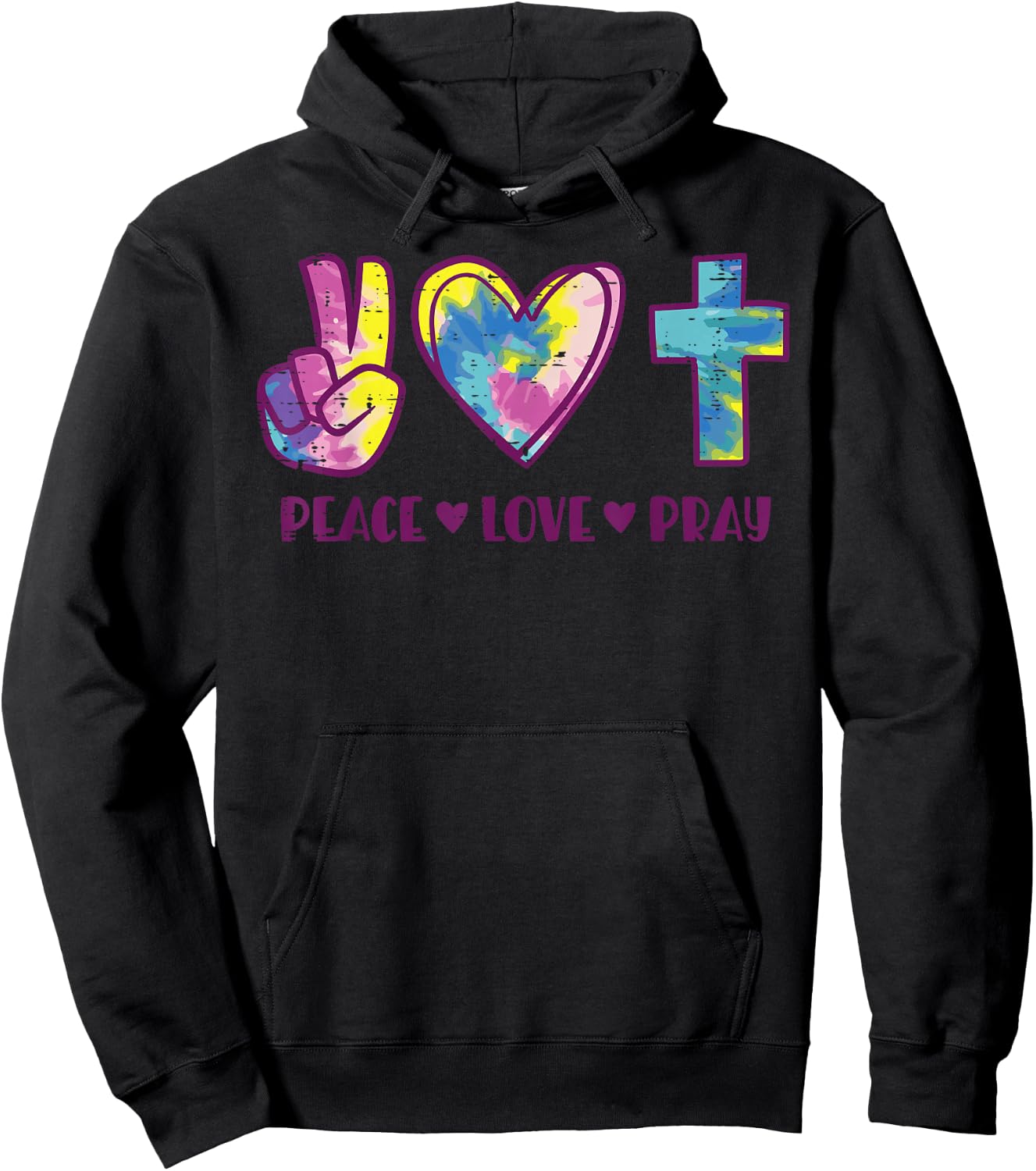 Peace Love Pray God Jesus Christian Hippie Men Women Kids Hoodie - Hoodie | Black
