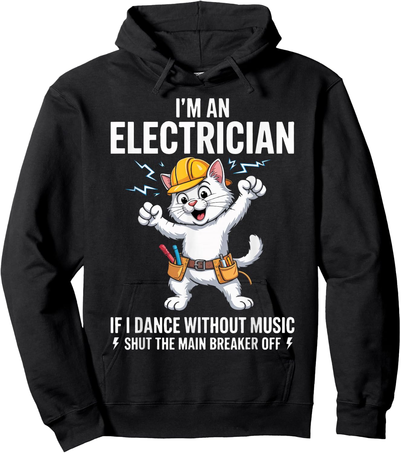 Funny Electrician Cat Skeleton Humor Electrical Worker. Hoodie - Hoodie | Black