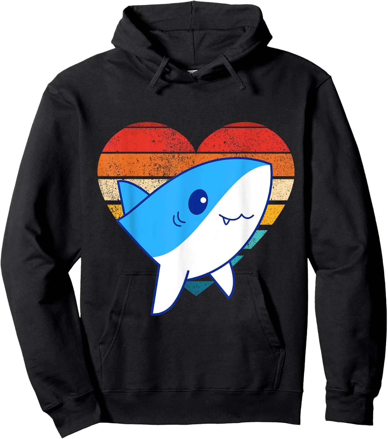 Cute Shark Design Retro Heart Shape Vintage Style Hoodie - Hoodie | Black