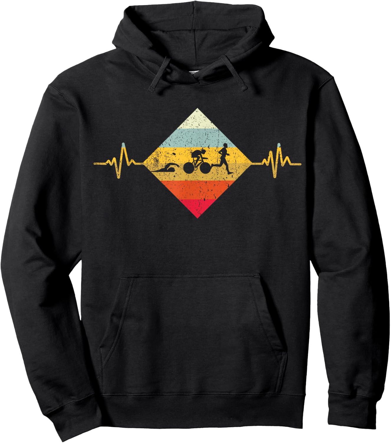 Vintage Triathlon Swim Bike Run Triathlete Heartbeat Hoodie - Hoodie | Black