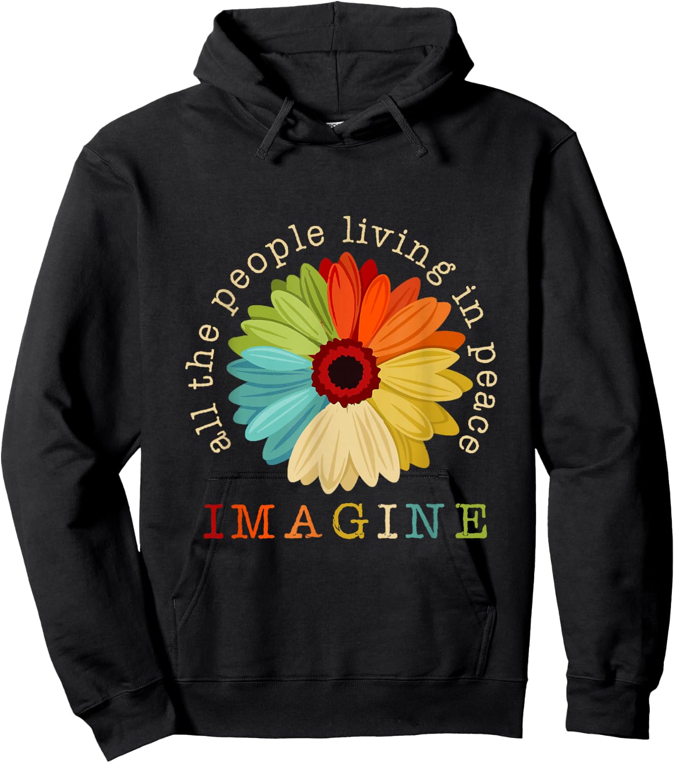 Imagine All The People Daisy Vintage Black 3X-Large Hoodie - Hoodie | Black