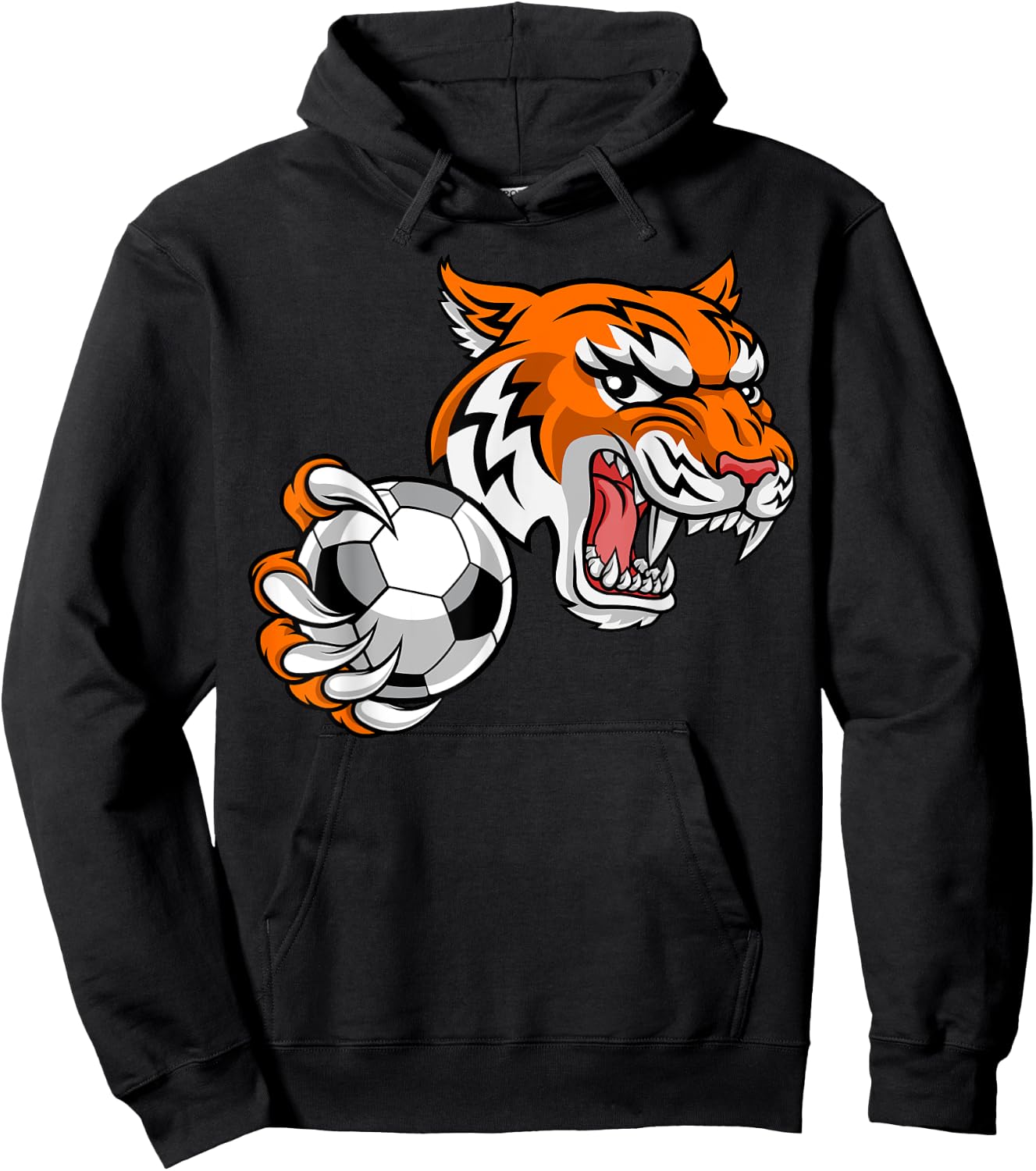 Tiger Cartoon Sports Tigers Team Mascot Soccer Football Ball Hoodie - Hoodie | Black
