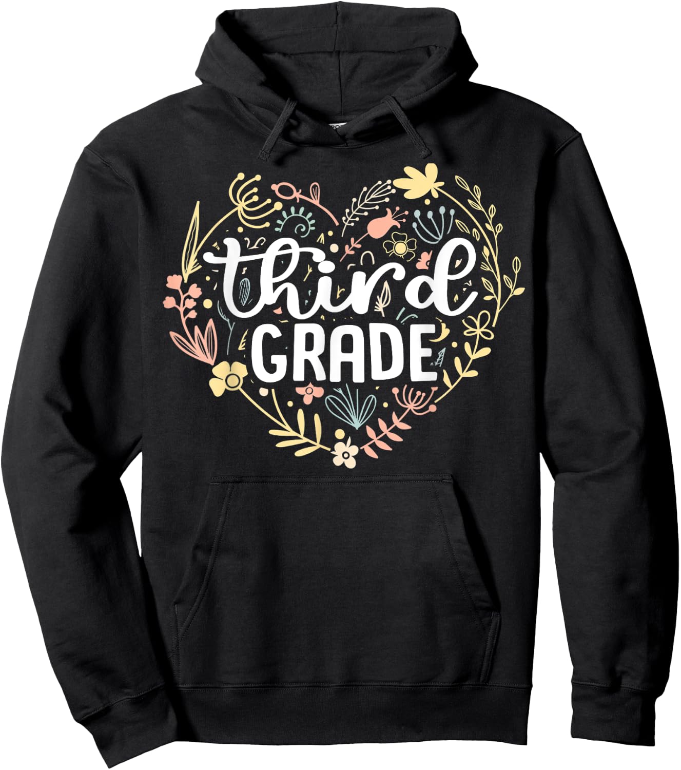 3rd Third Grade Floral Heart Back To School Teacher Girls Hoodie - Hoodie | Black