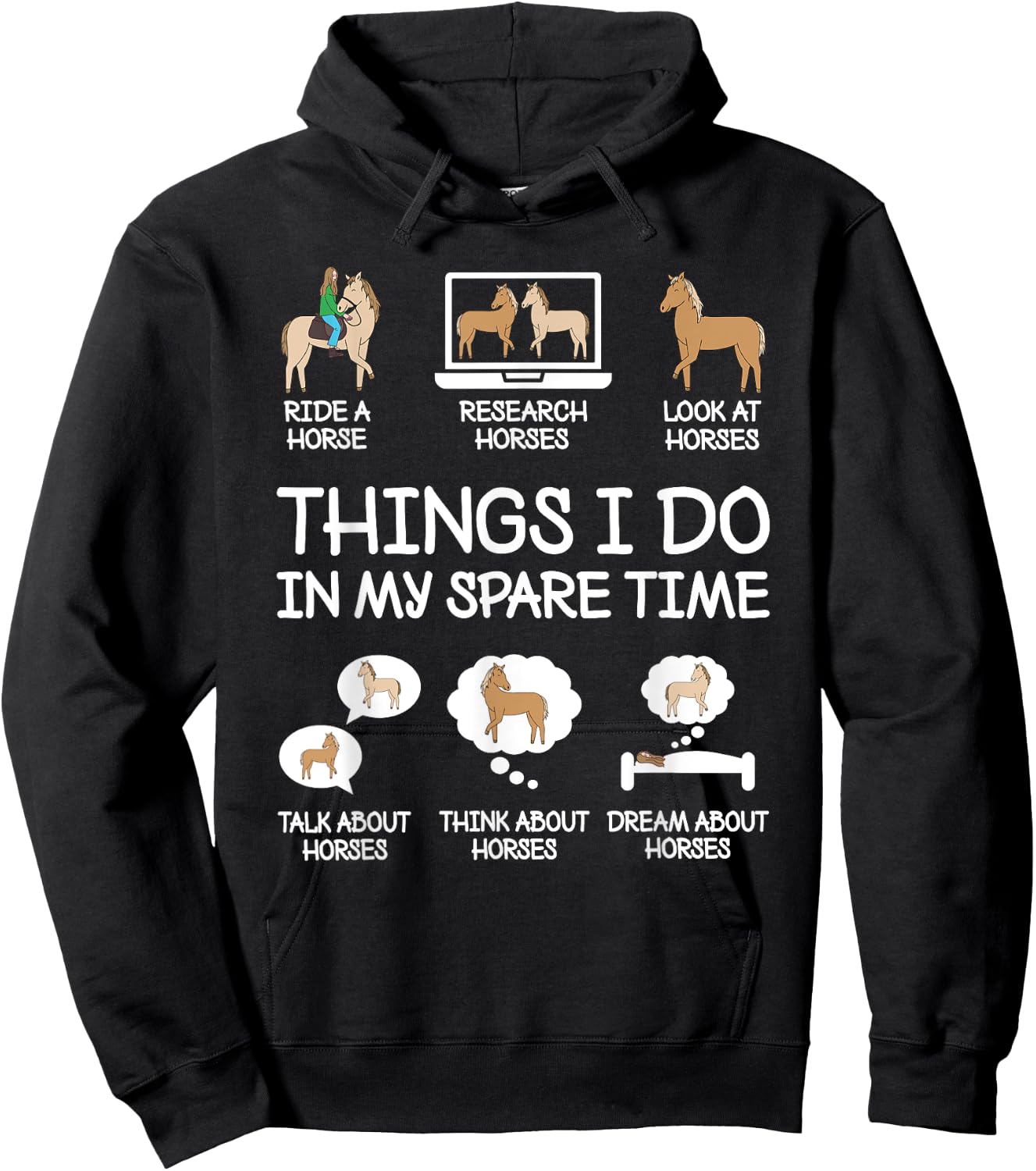 Things I Do In My Spare Time Funny Horse Lovers Women Girls Hoodie - Hoodie | Black