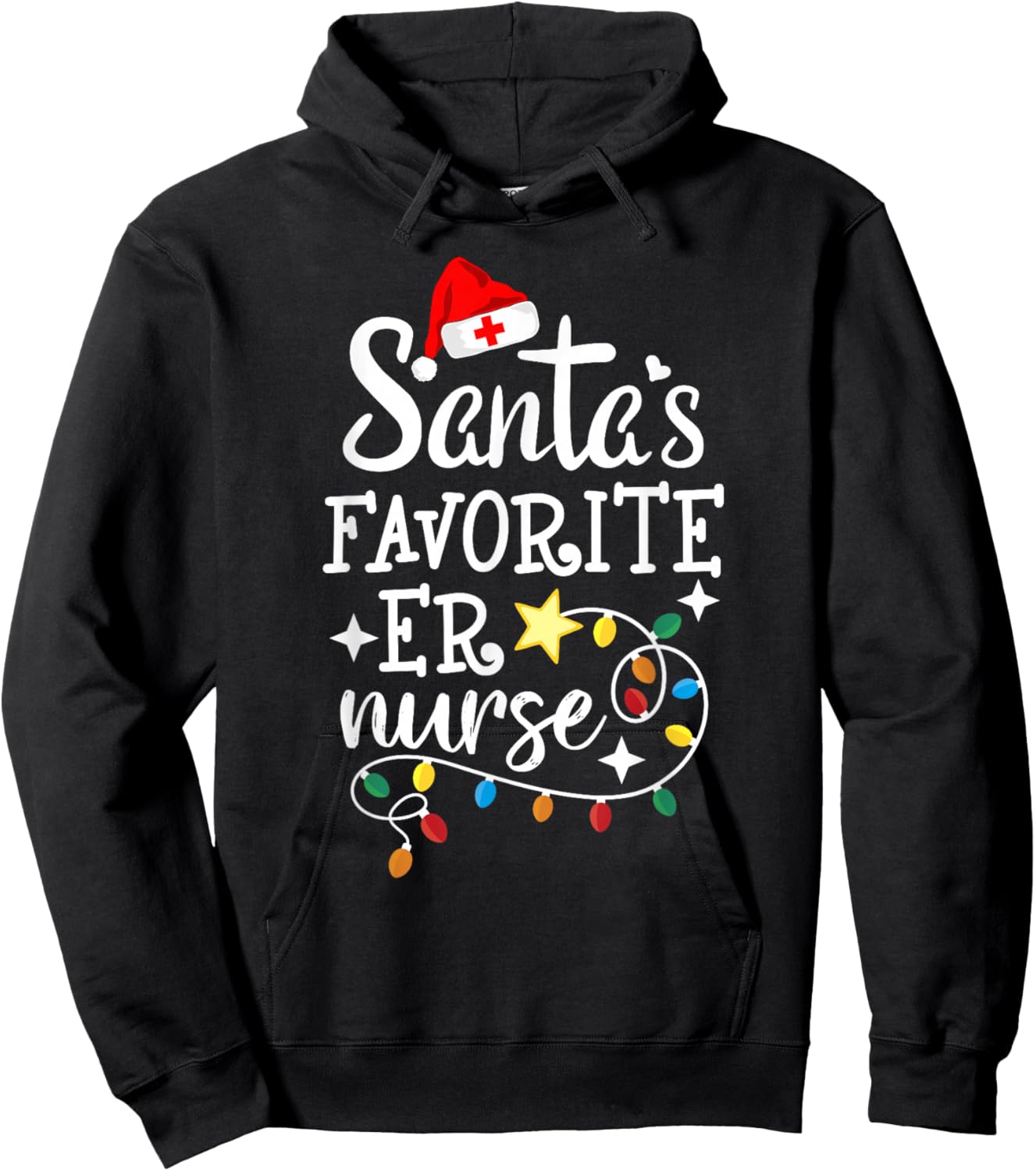 Merry Christmas Nurse Crew RN ED Santa's Favorite ER Nurse Hoodie - Hoodie | Black