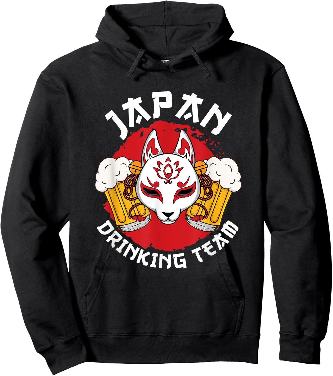 Japan Drinking Team Beer Alcohol Pub Party Kitsune Mask Flag Hoodie - Hoodie | Black
