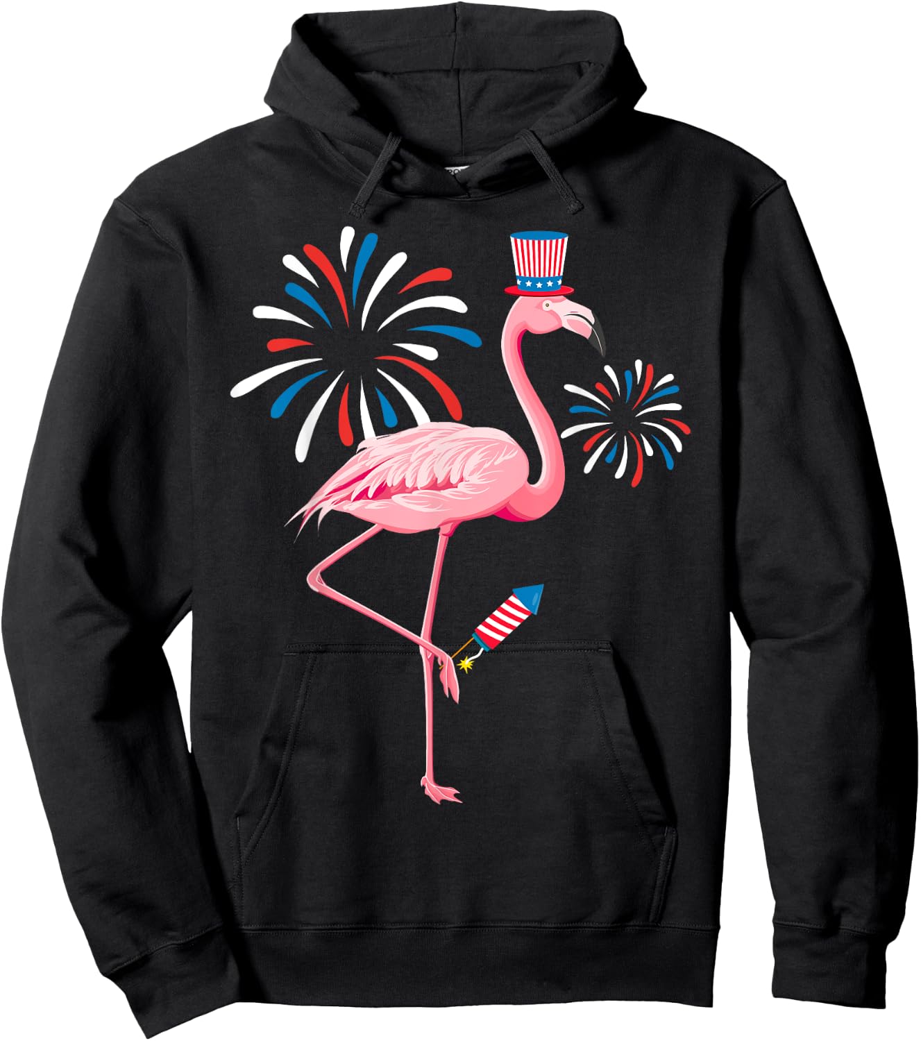 Cute 4th Of July Flamingo Fireworks Kids Toddler Boys Girls Hoodie - Hoodie | Black