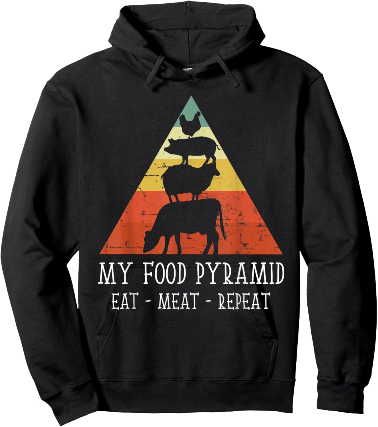 Vintage My Food Pyramid Eat Meat Repeat BBQ Lover BBQ Chef Hoodie - Hoodie | Black