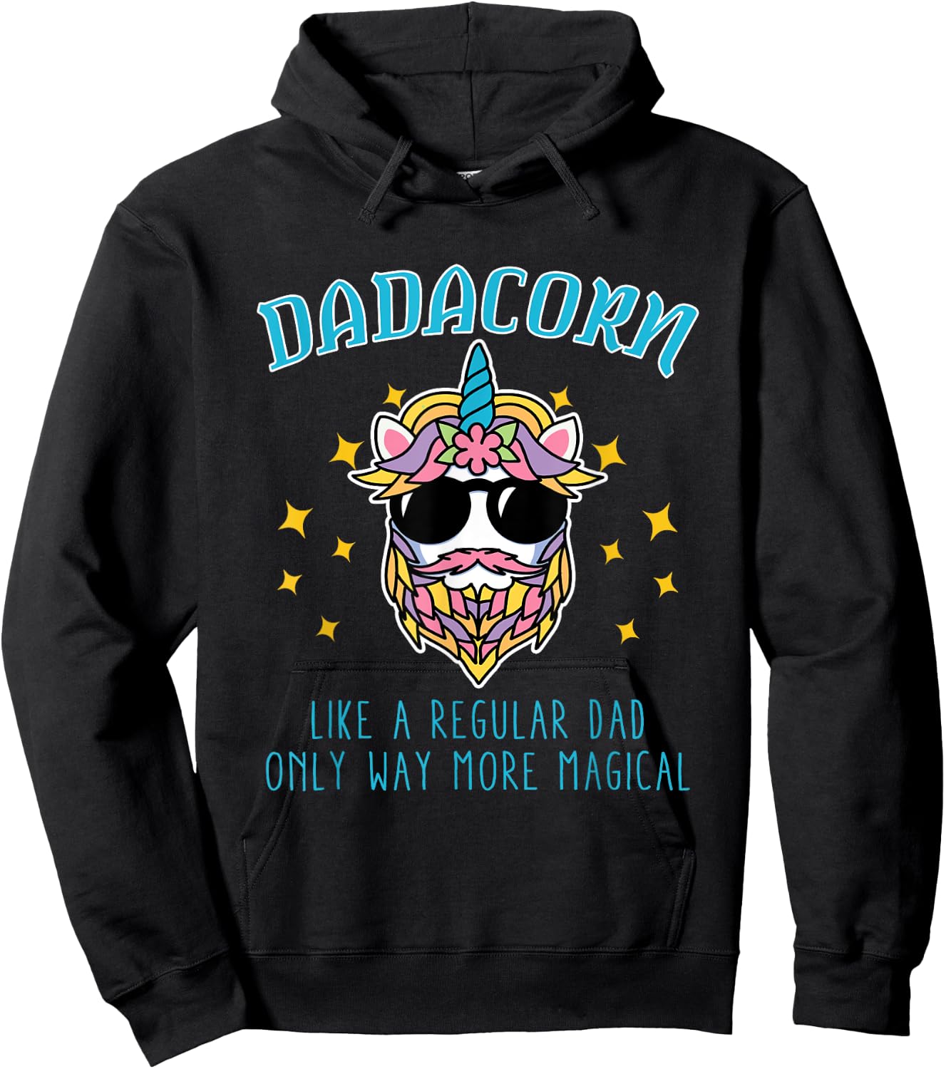 Dadacorn Father's Day Funny Daddy Beard Graphic Dad Unicorn Hoodie - Hoodie | Black
