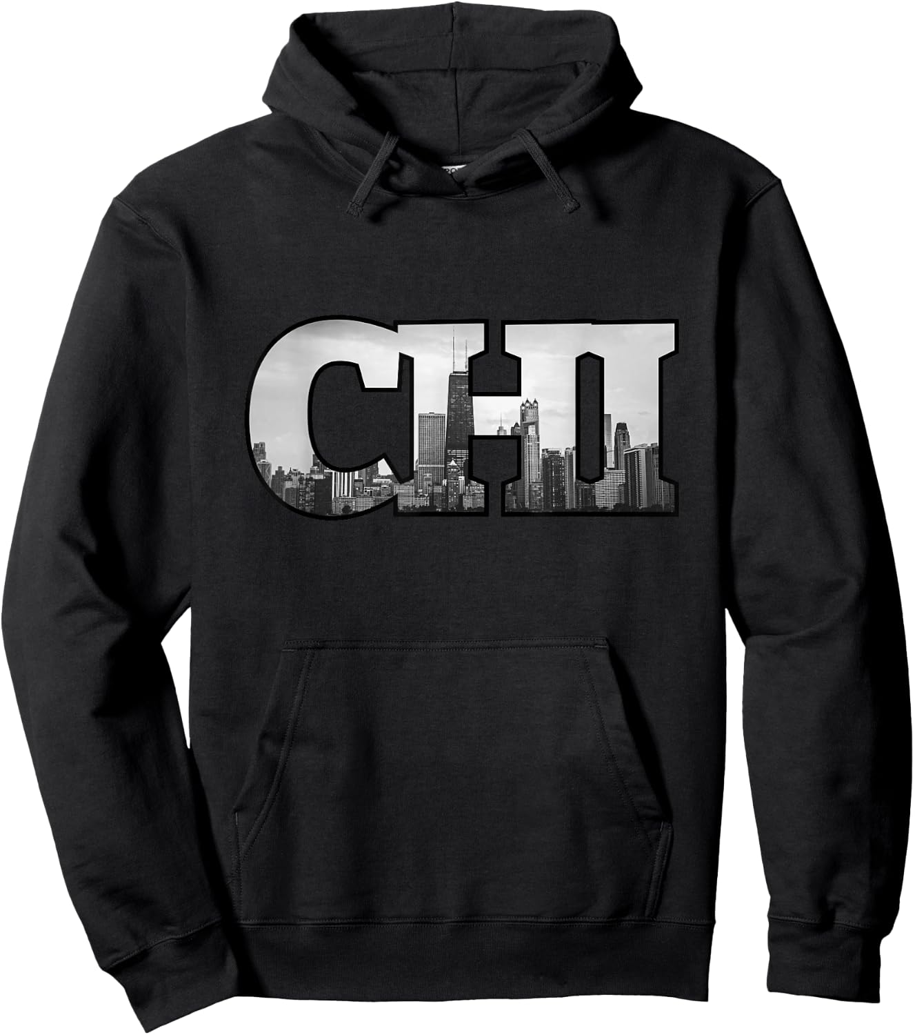 CHI Chicago City Skyline of Downtown Chicago, Illinois Hoodie - Hoodie | Black