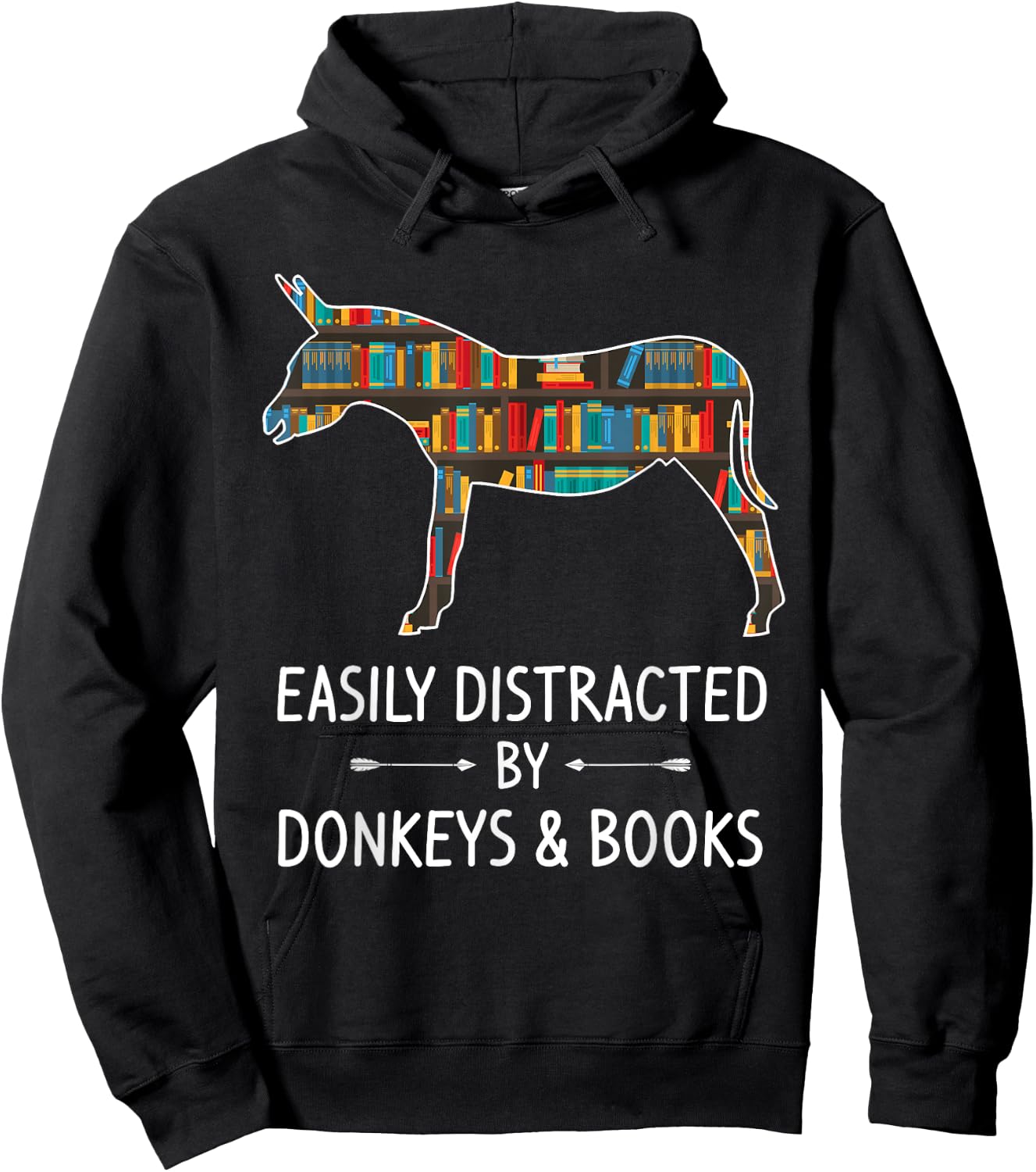 Easily Distracted By Donkeys & Books Lover Gift Jackass Mule Hoodie - Hoodie | Black