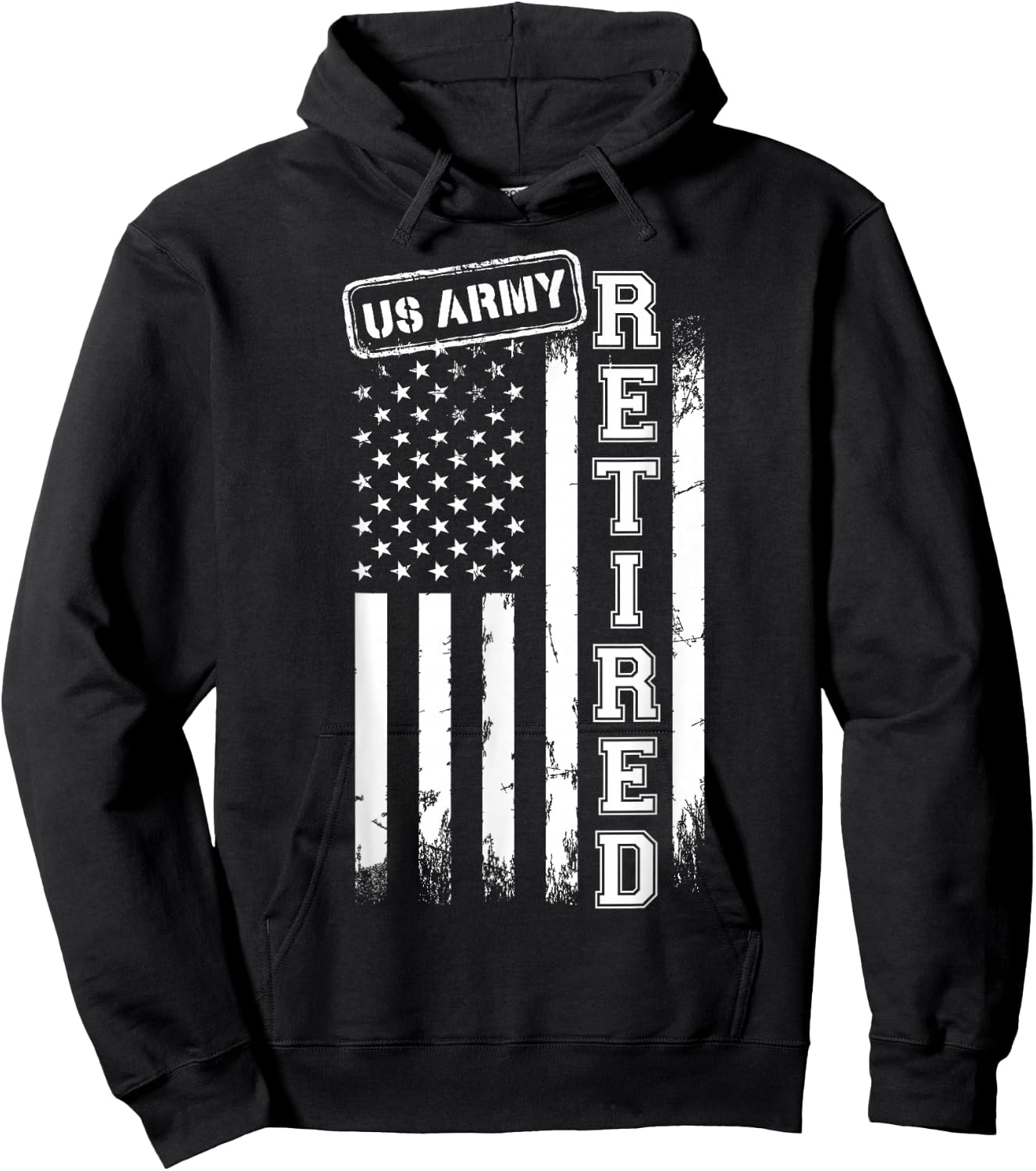 US Army Retired American Flag Vintage Patriotic Hoodie - Hoodie | Black
