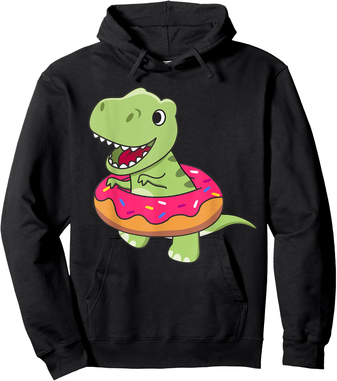 Cute T-Rex Dinosaur Funny Animals In Donut Sweet Pastry Hoodie - Hoodie | Black