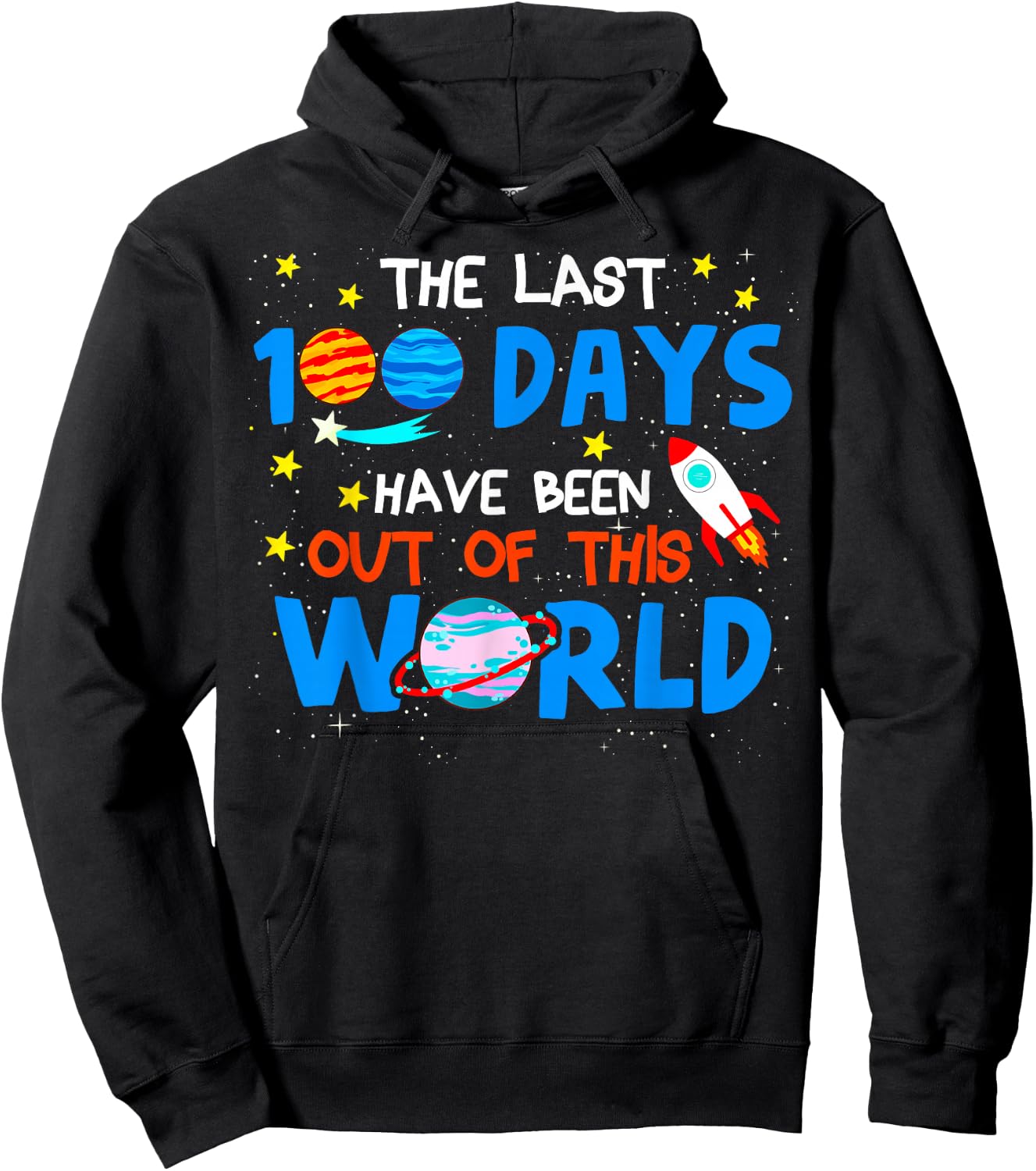 100 Days Of School Boys Outer Space Astronaut Planets Rocket Hoodie - Hoodie | Black