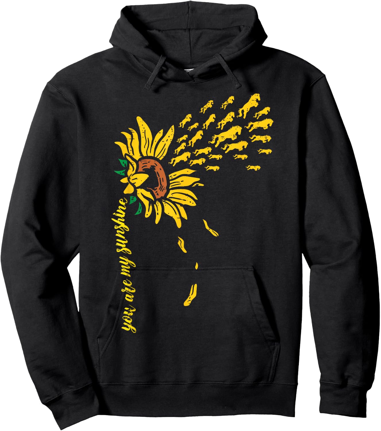 Sunflower Sunshine Horses Cute Flower Animal Men Women Kids Hoodie - Hoodie | Black