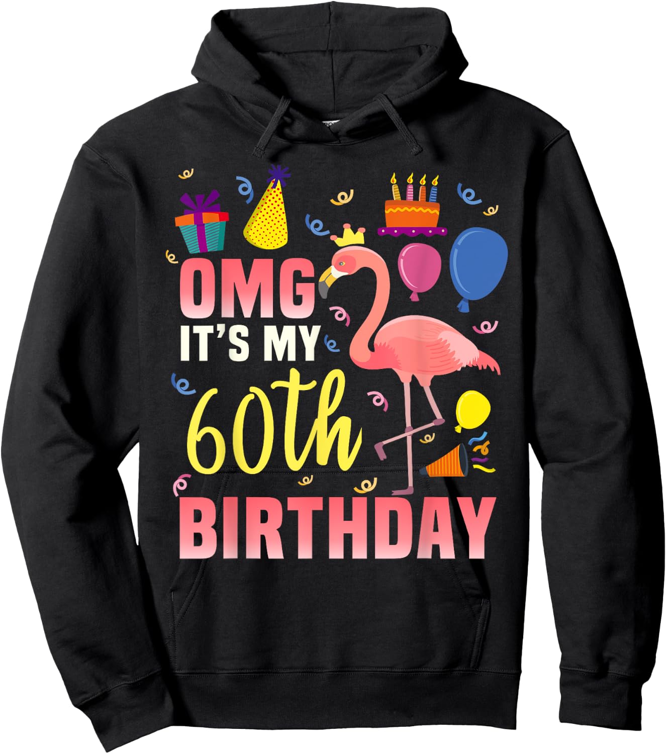 60 Year Old Women Men Gift Flamingo It's My 60th Birthday Hoodie - Hoodie | Black