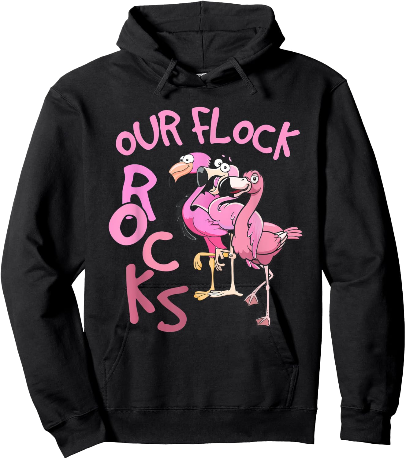 Our Flock Rocks Flamingo Matching Family Vacation Group Hoodie - Hoodie | Black