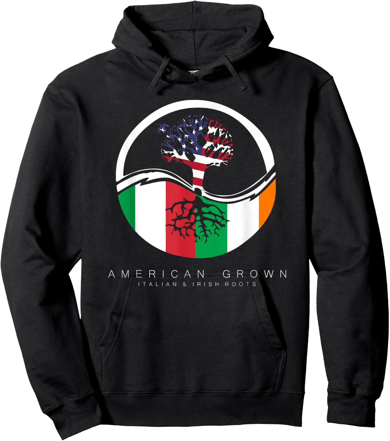 Italian Irish Roots - American Grown with Flag Hoodie - Hoodie | Black