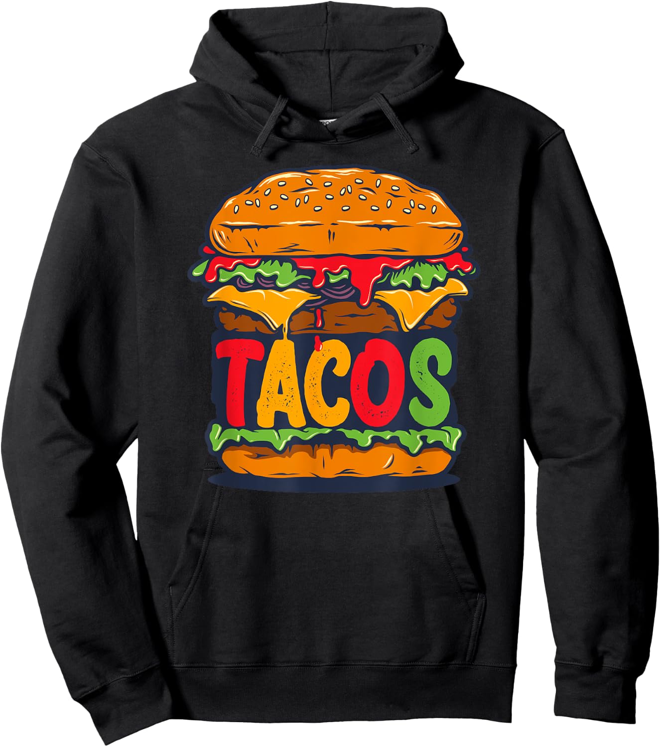 Tacurger - Burger Mexican Tortilla Tacos Tuesday Fiesta Hoodie - Hoodie | Black