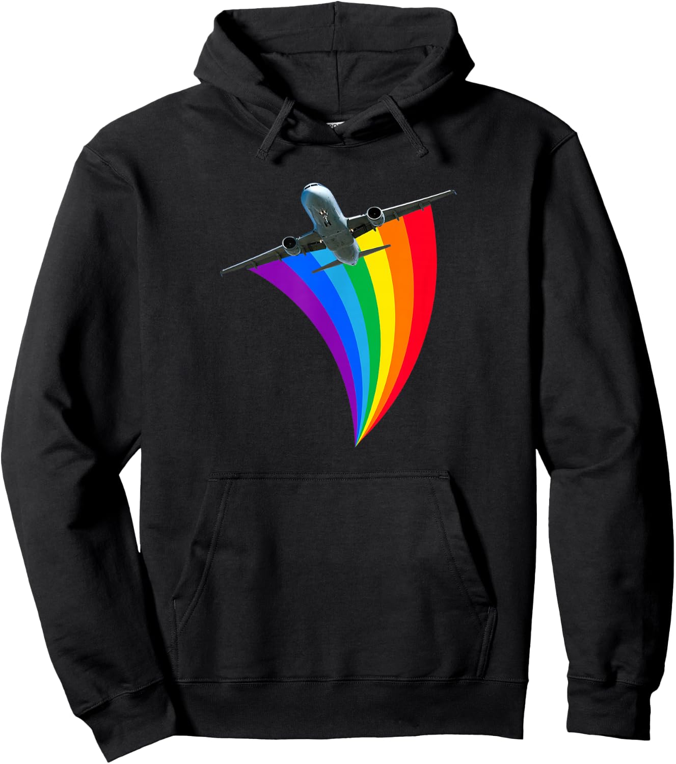 Rainbow colored plane LGBTQ gay travel Hoodie - Hoodie | Black