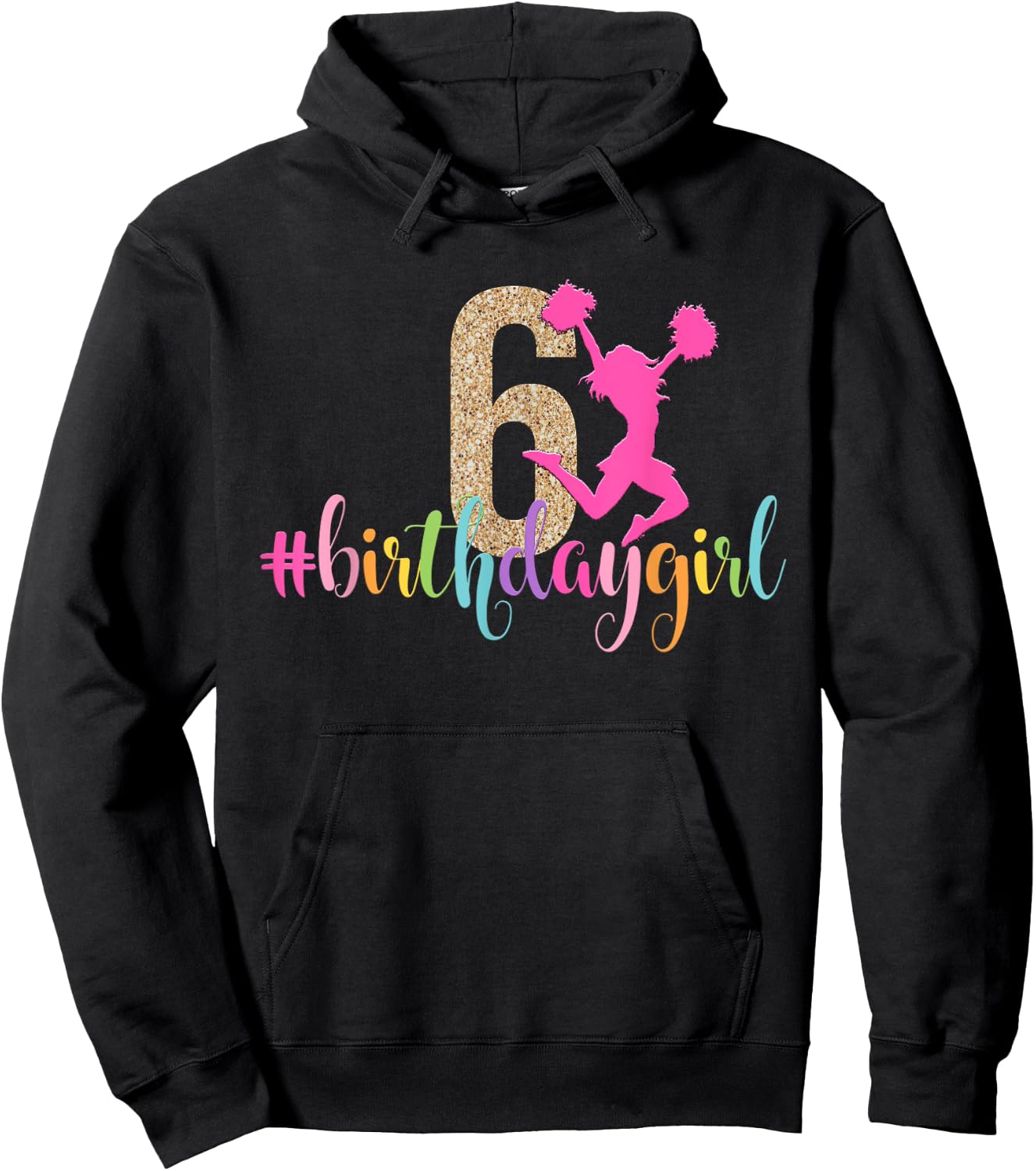 6th Birthday Girl Cheerleader Rainbow Cheerleading Hoodie - Hoodie | Black