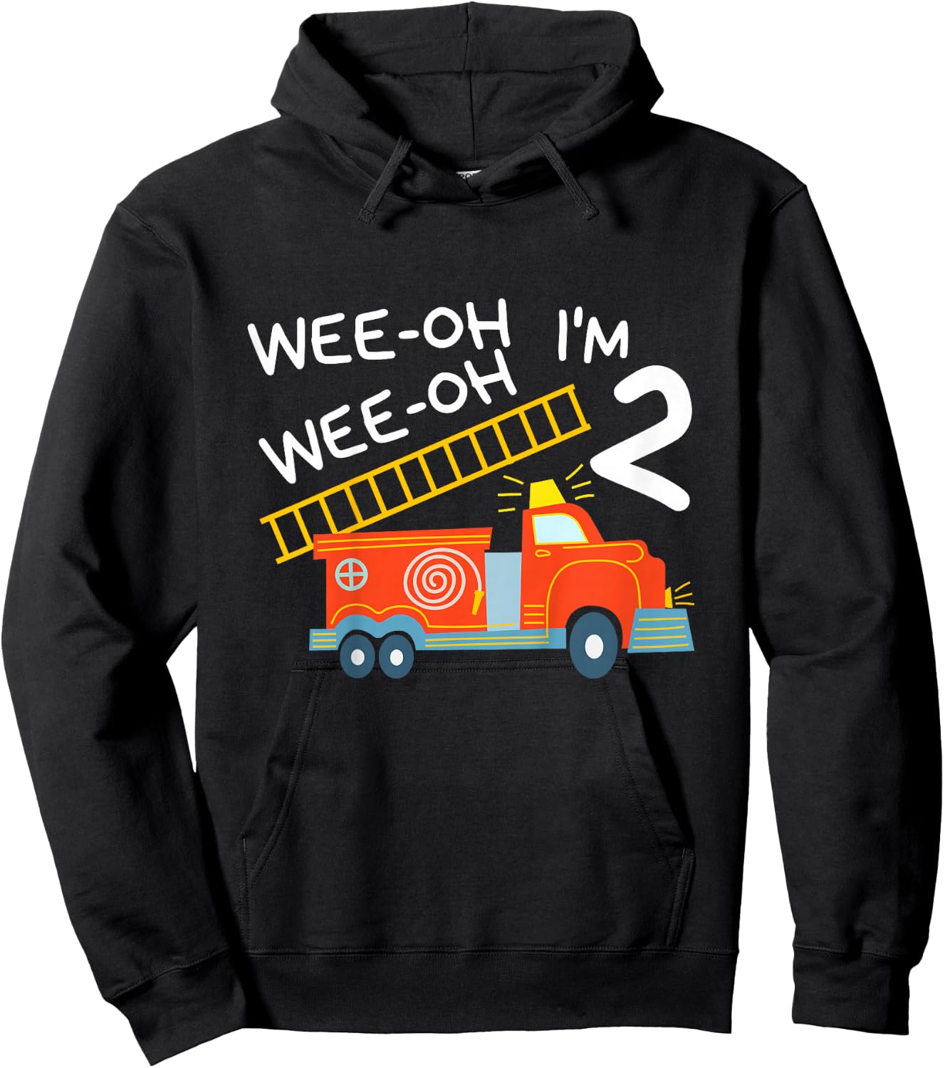 I'm 2 Years Old 2nd Birthday Party Wee-Oh Alarm Fire Truck Hoodie - Hoodie | Black