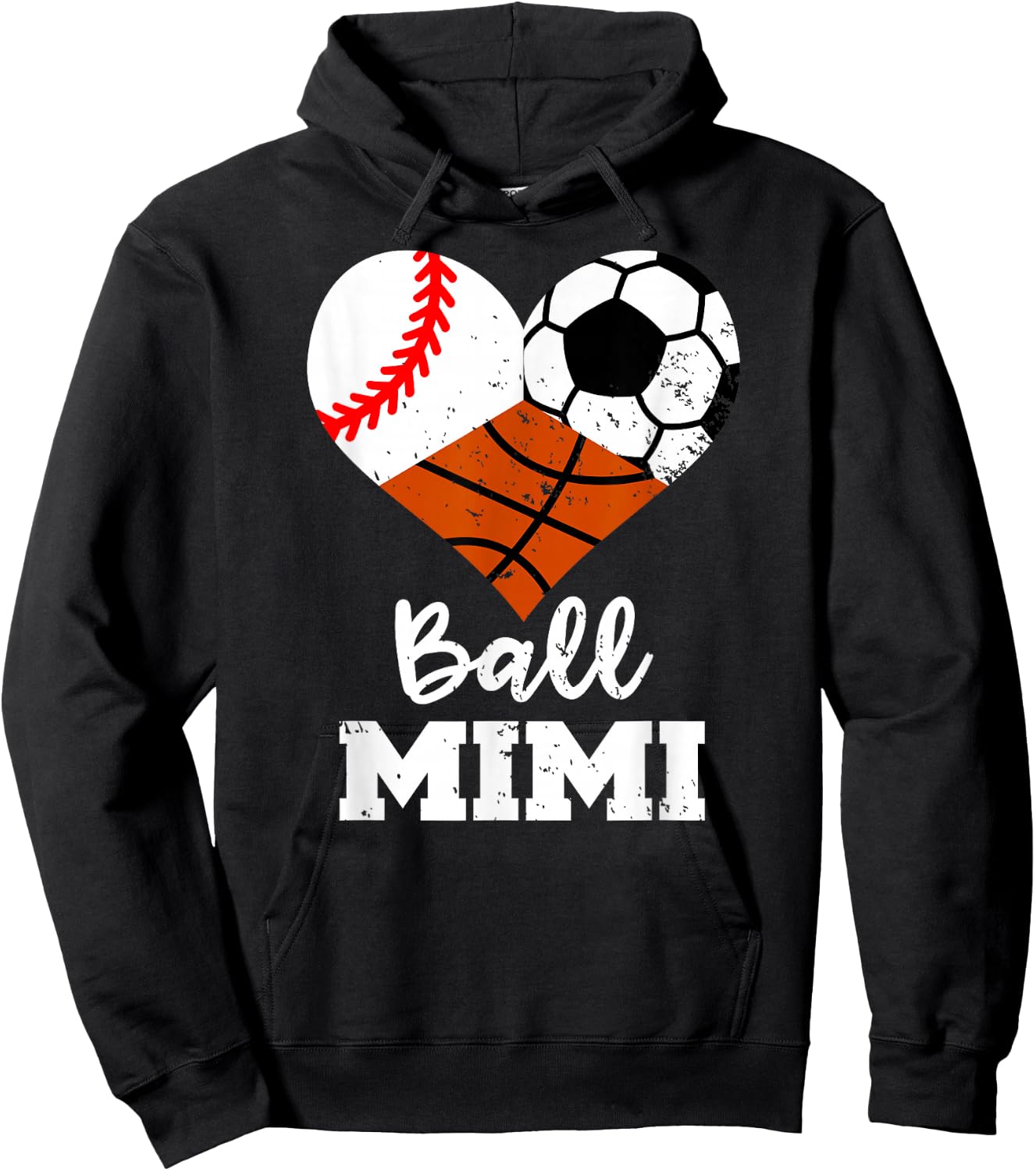 Ball Mimi Heart Funny Baseball Soccer Basketball Mimi Hoodie - Hoodie | Black