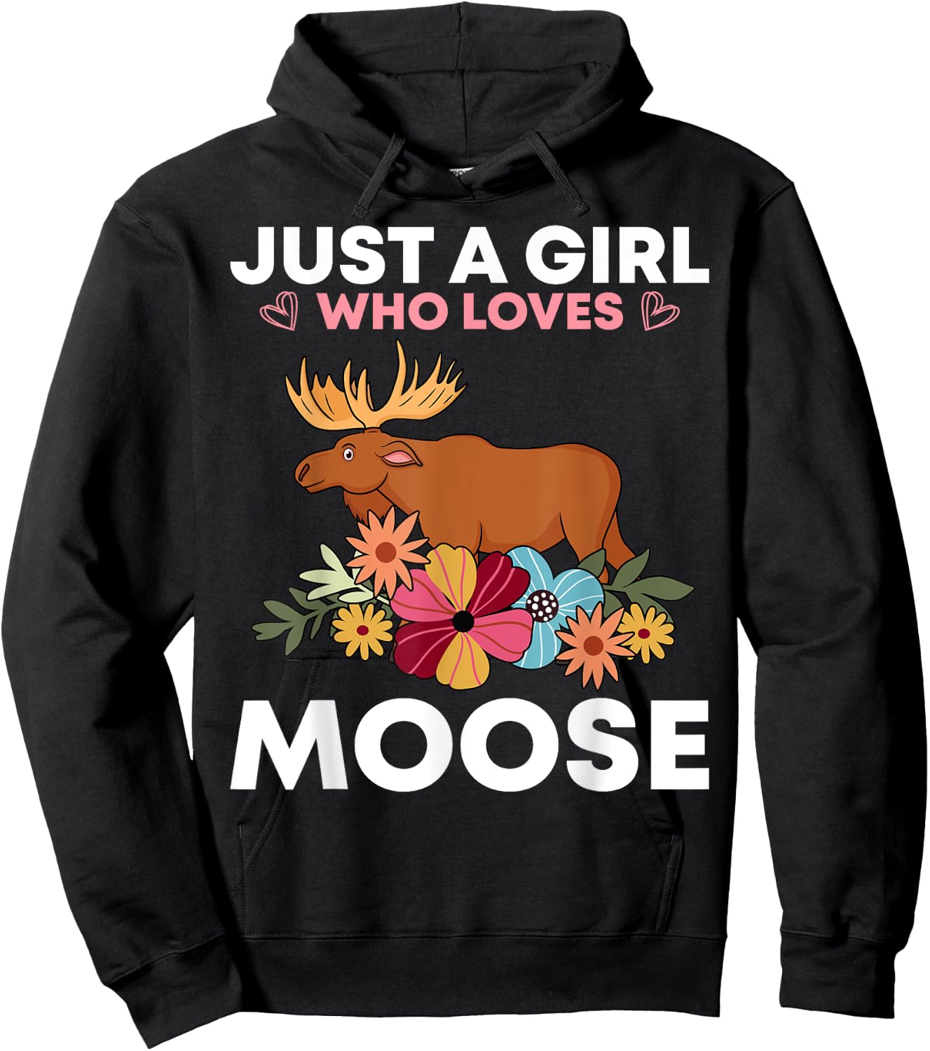 Funny Moose Girls Antler Alces Elk Forest Animal Hoodie - Hoodie | Black