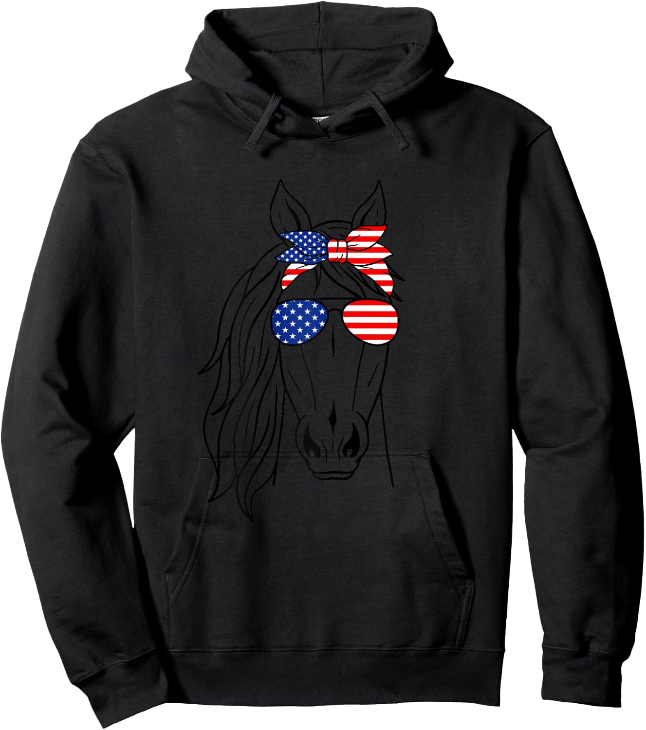 Patriotic Horse Bandana Girl 4th of July American Horse Flag Hoodie - Hoodie | Black