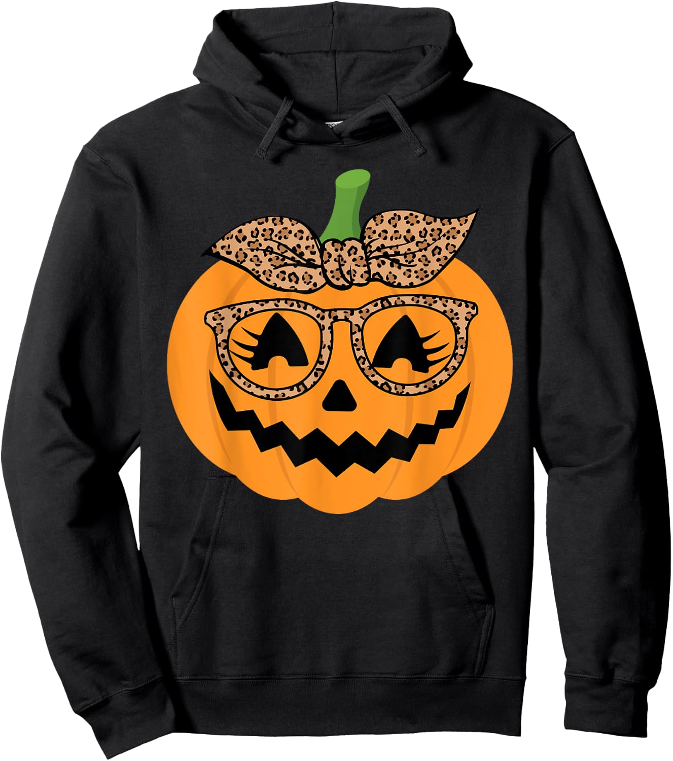 Cute Pumpkin Leopard Glasses and Bandana Halloween Costume Hoodie - Hoodie | Black