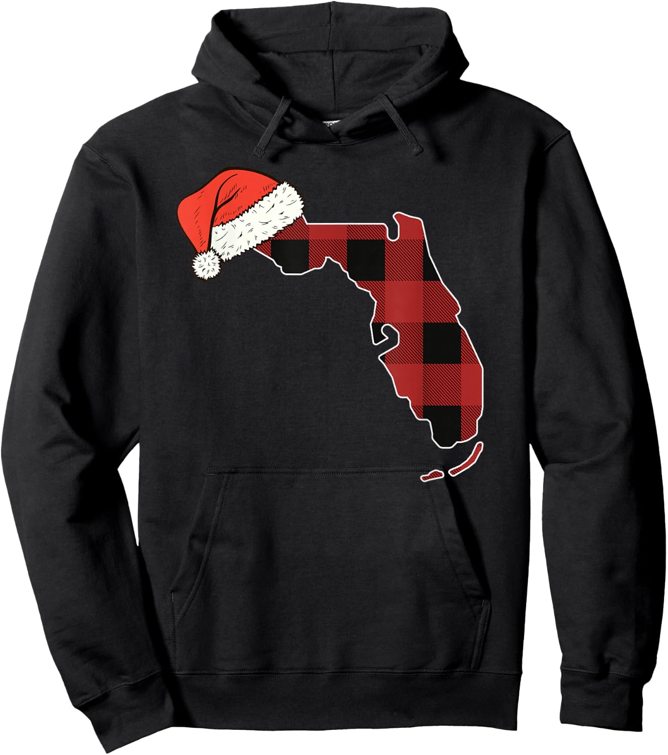 Florida Plaid Christmas Santa Hat Holiday Matching Design Hoodie - Hoodie | Black