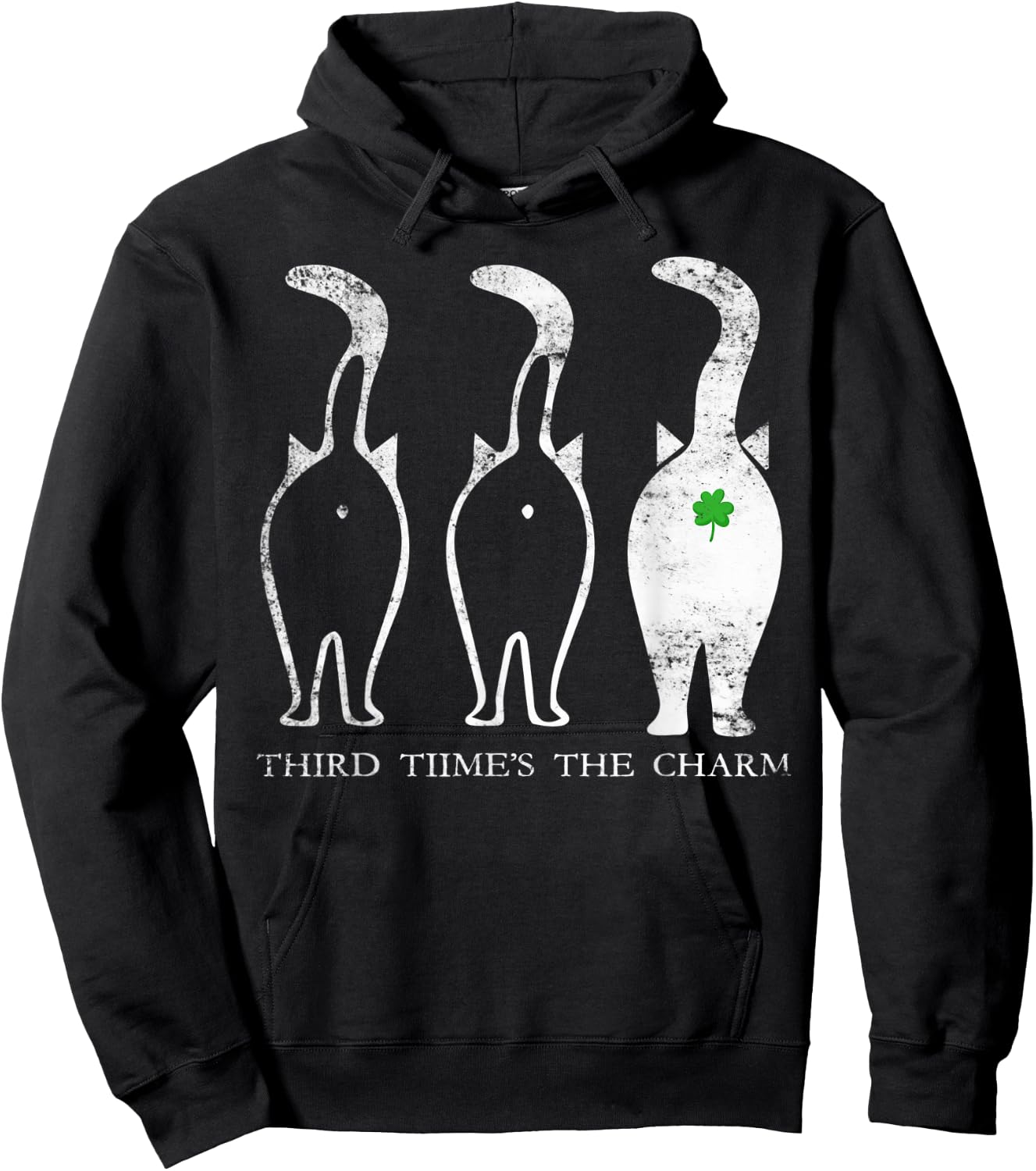 Third Time's The Charm Lucky Cat Butt St. Patrick's Day Men Women Hoodie - Hoodie | Black