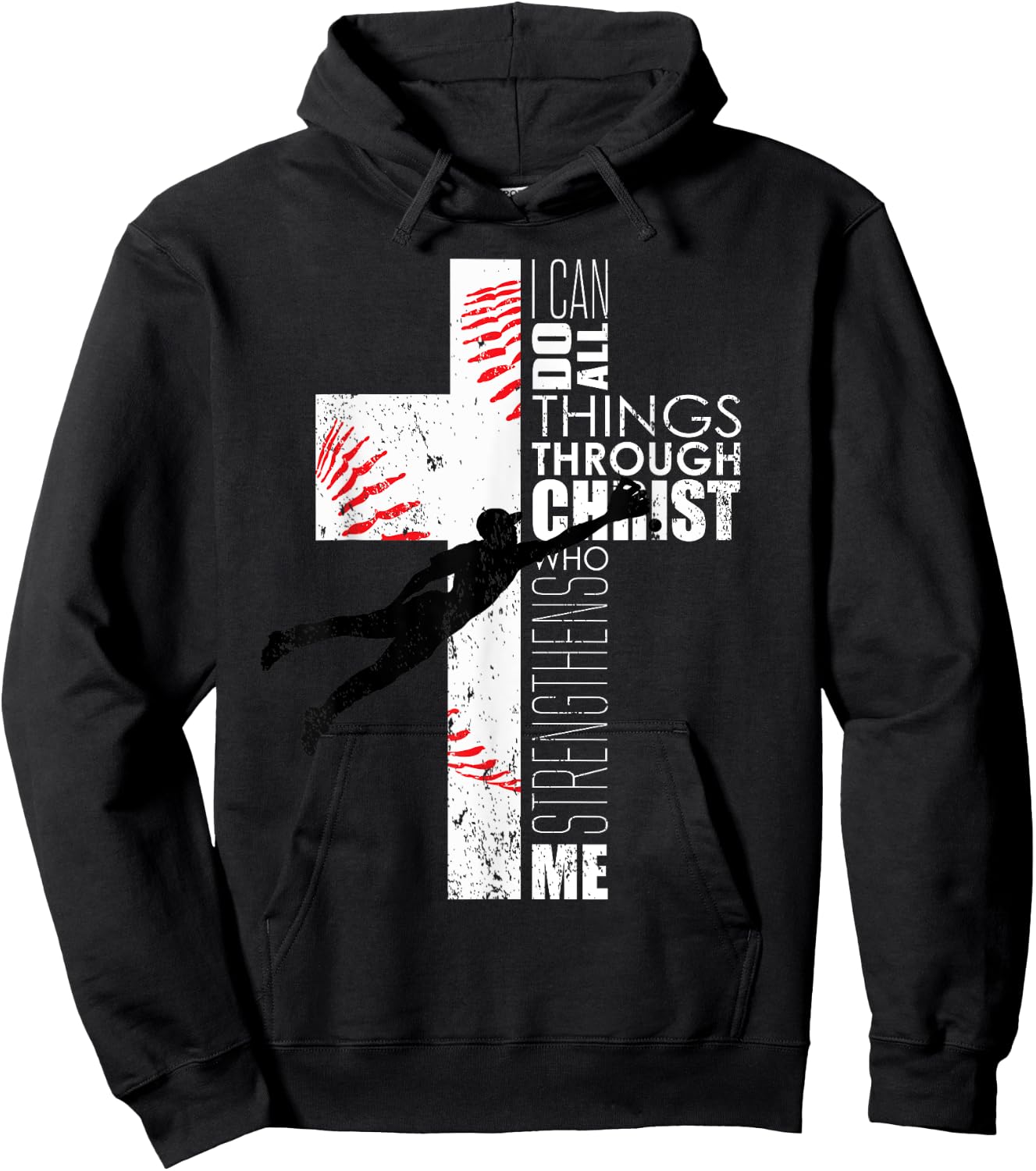 Philippians 4:13 Baseball Cross Christian Bible Verse Faith Hoodie - Hoodie | Black
