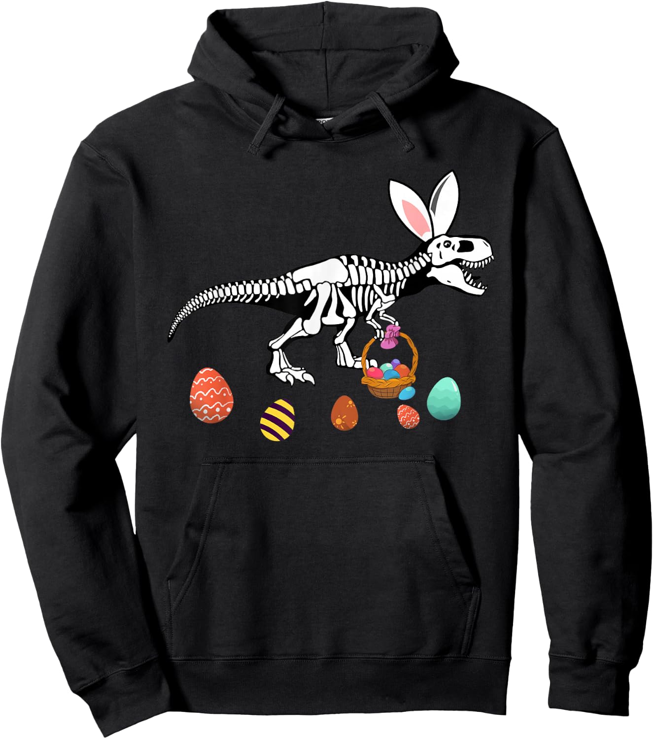 Funny T Rex Easter Skeleton Bunny Basket Egg Hunt Easter Day Hoodie - Hoodie | Black