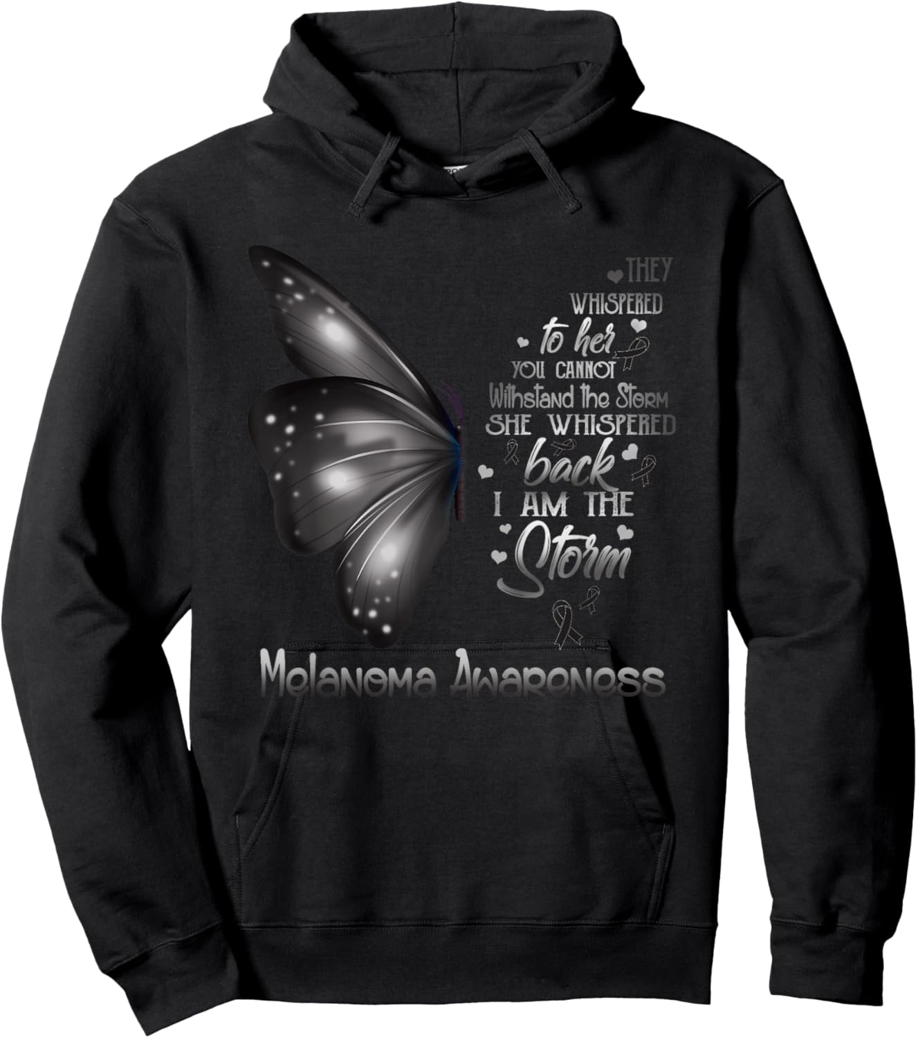 I am the storm Melanoma Awareness Butterfly Hoodie - Hoodie | Black