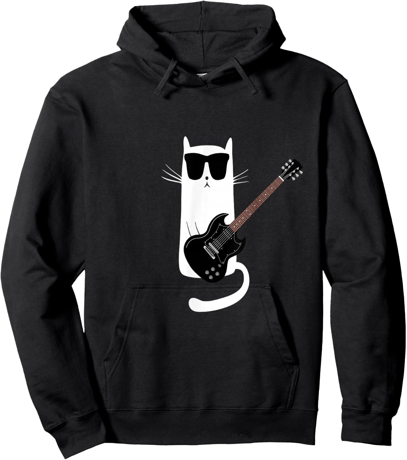 Funny Cat Wearing Sunglasses Playing Electric Guitar Hoodie - Hoodie | Black