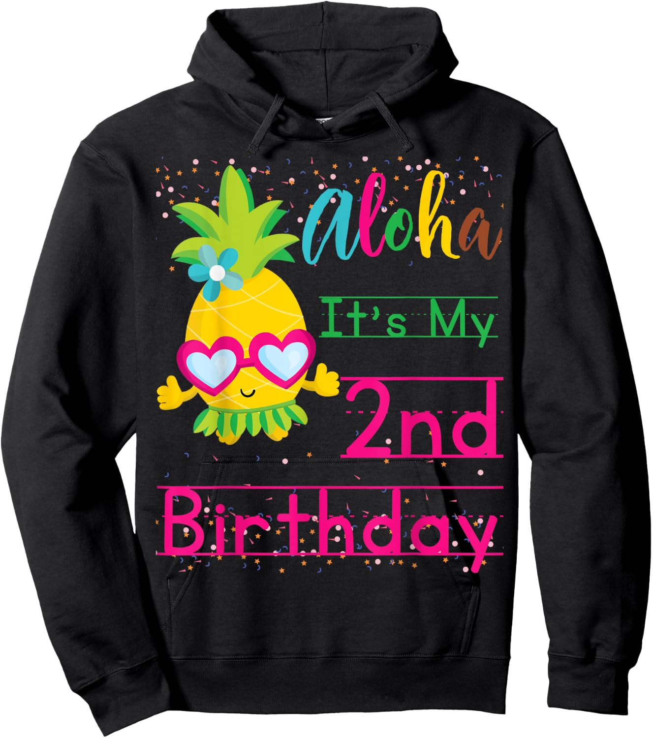 Aloha It's My 2nd Birthday Hawaii Baby Girl Sunglasses Fruit Hoodie - Hoodie | Black