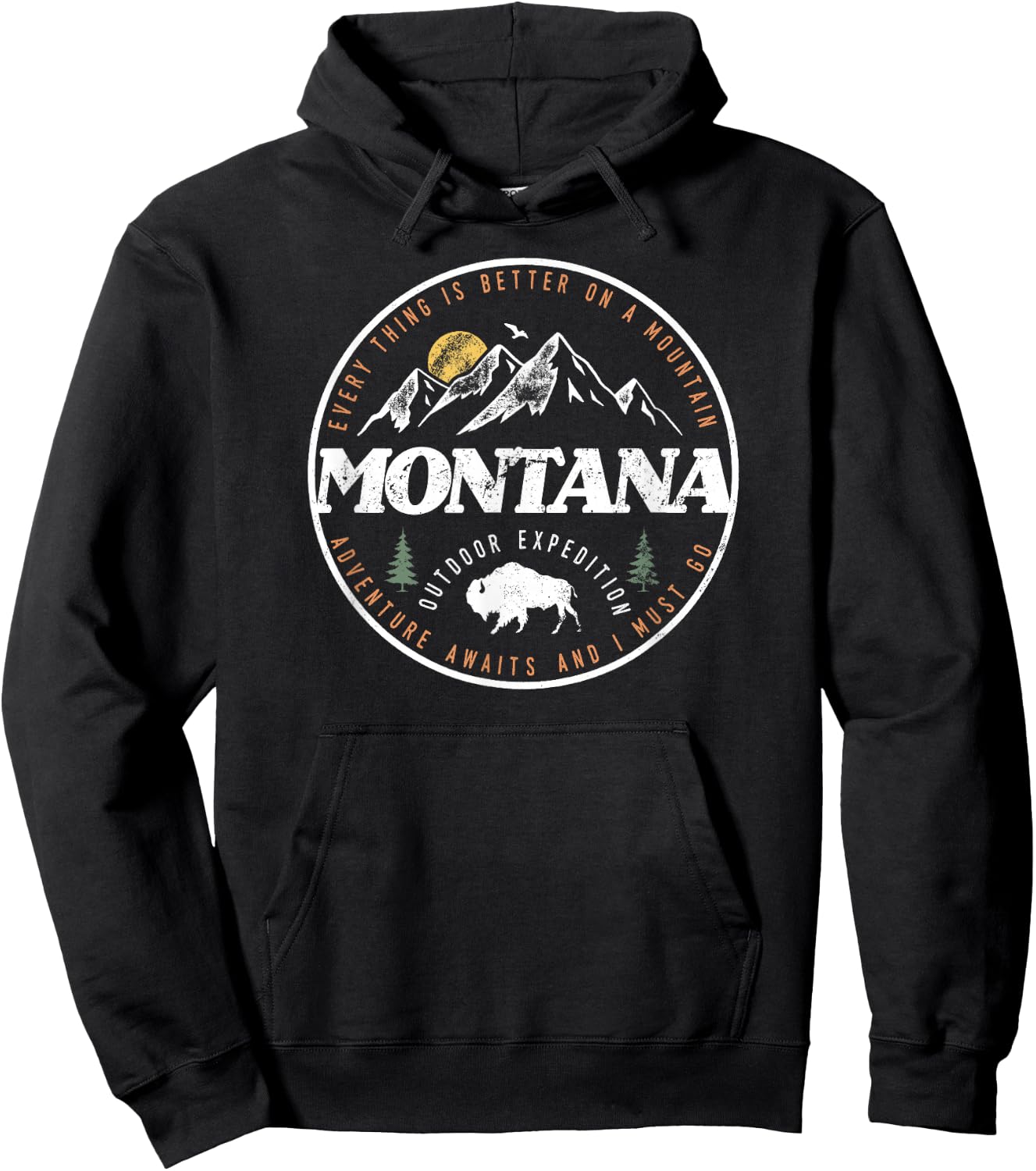 Montana Retro Vintage Mountain Outdoors State Graphic Hoodie - Hoodie | Black